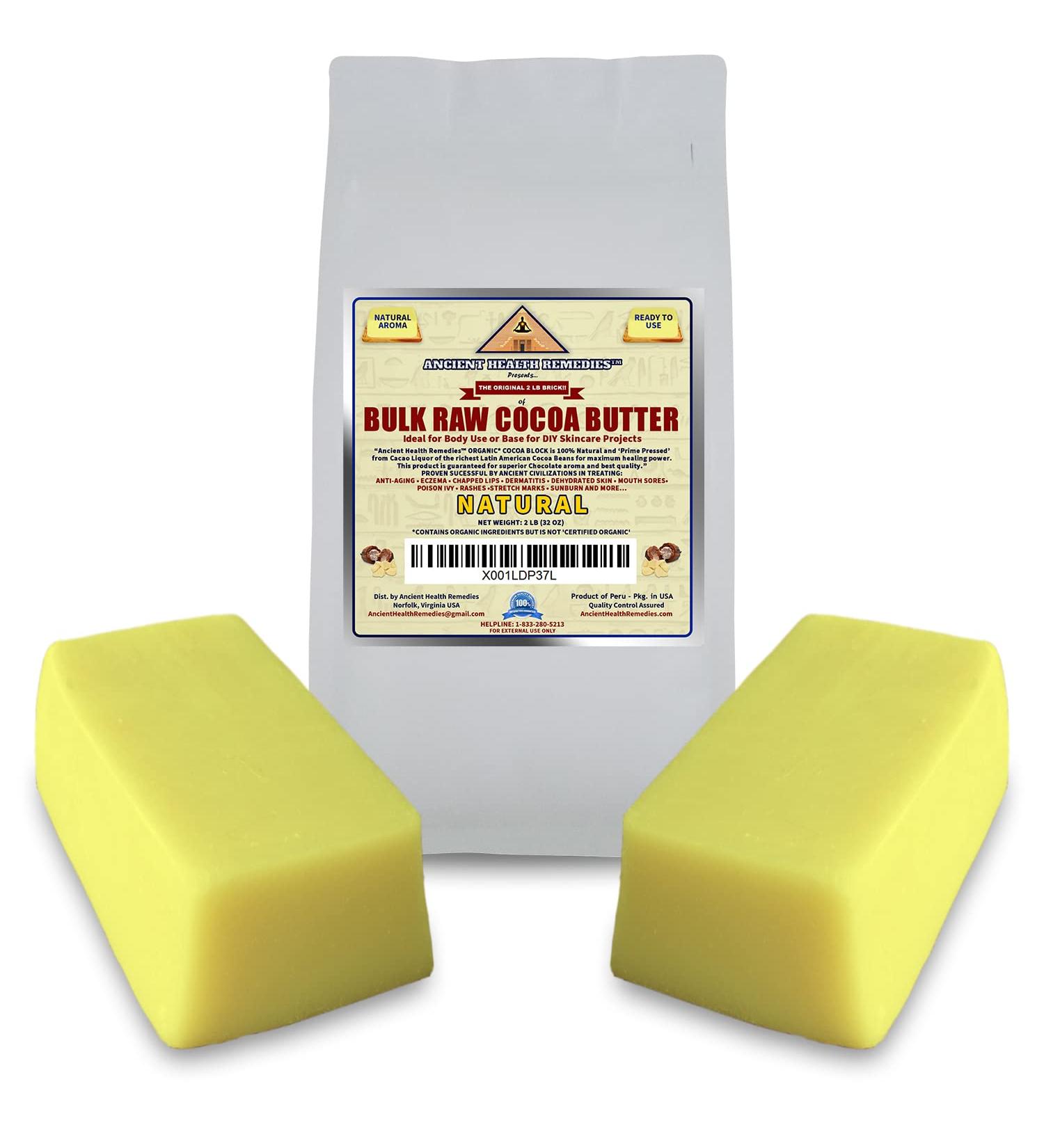 Organic Unrefined Raw Cocoa Butter Blocks - Rich Chocolate Aroma - DIY Base for Body Butter - 2lb Pack - USA - Buy Online on GoSupps.com