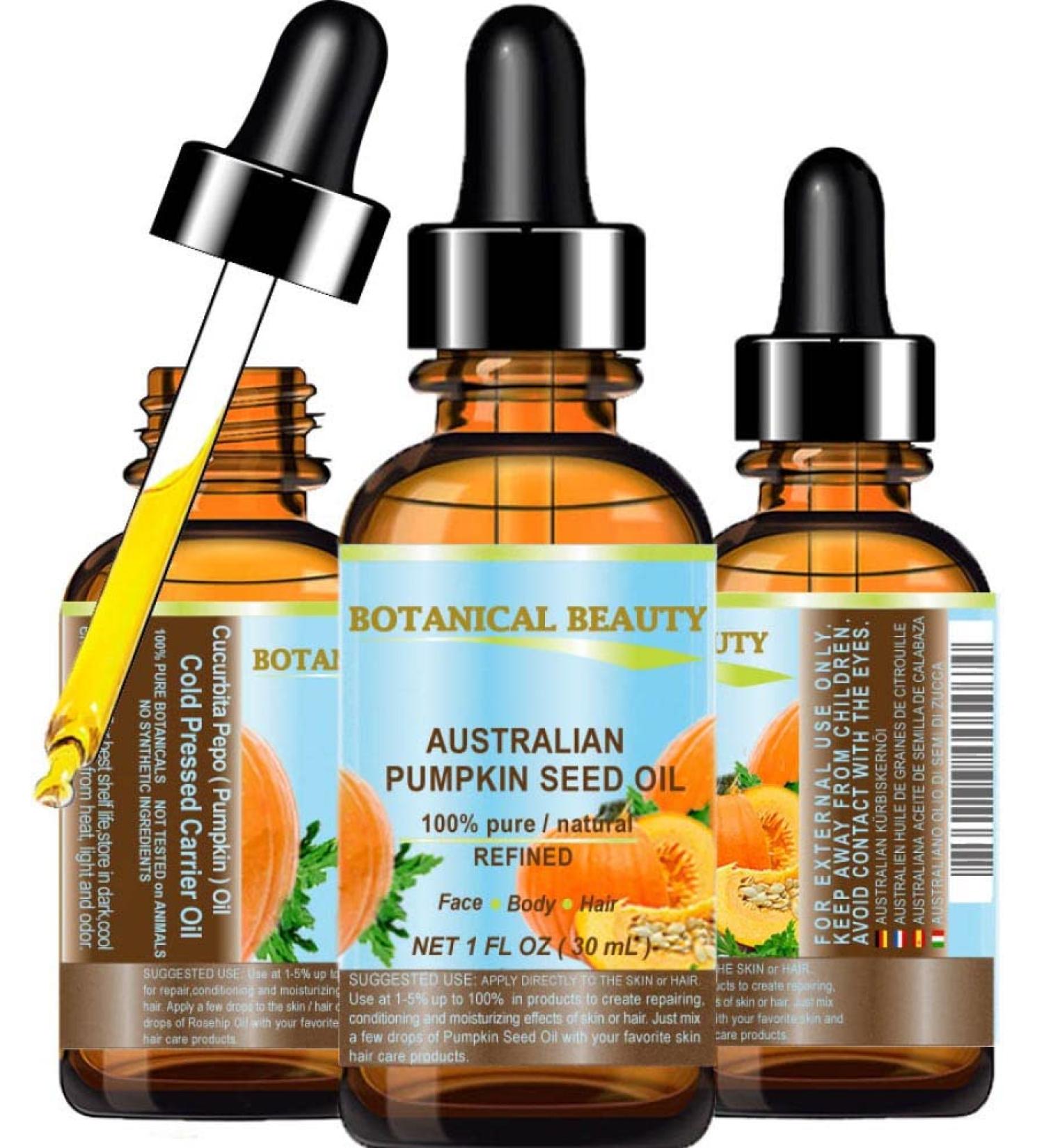 Pure Natural Australian Pumpkin Seed Oil - Virgin Unrefined Cold Pressed 1 Fl.oz (30 ml) by Botanical Beauty for Face Skin Hair Lips & Nails - Buy Online on GoSupps.com