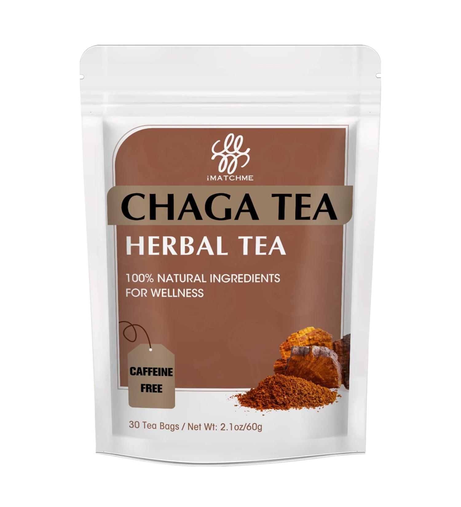 iMATCHME Chaga Tea Bags - Organic Chaga Mushroom Tea - Detox and Digestive Support - Caffeine-Free - 30 Bags - Buy Online on GoSupps.com