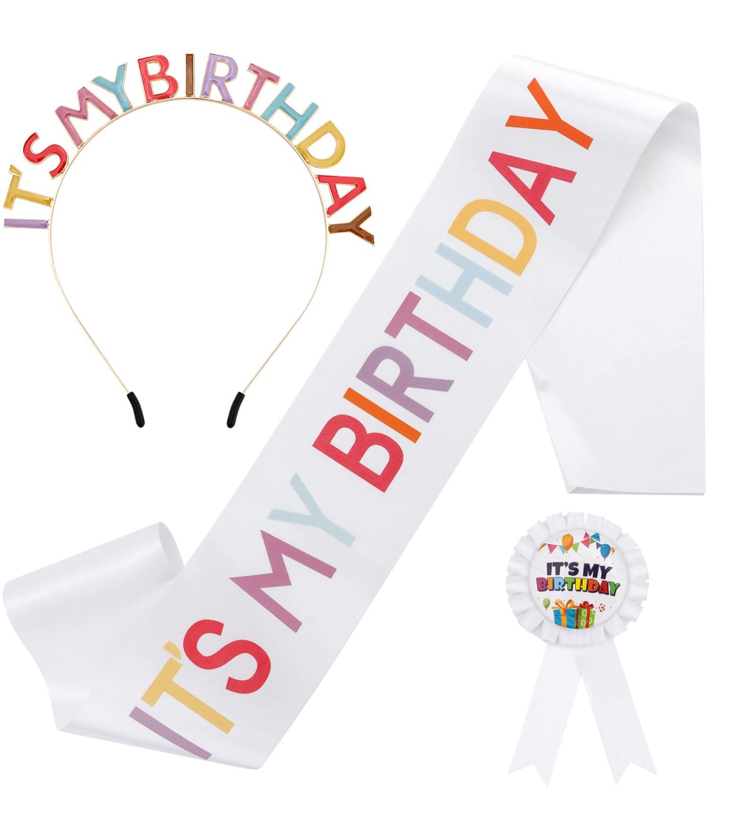 Birthday Crown Set for Women: Princess Sash, Headband, Badge, and Tiara - Happy Birthday Accessories for Party - Multicolor - Buy Online on GoSupps.com