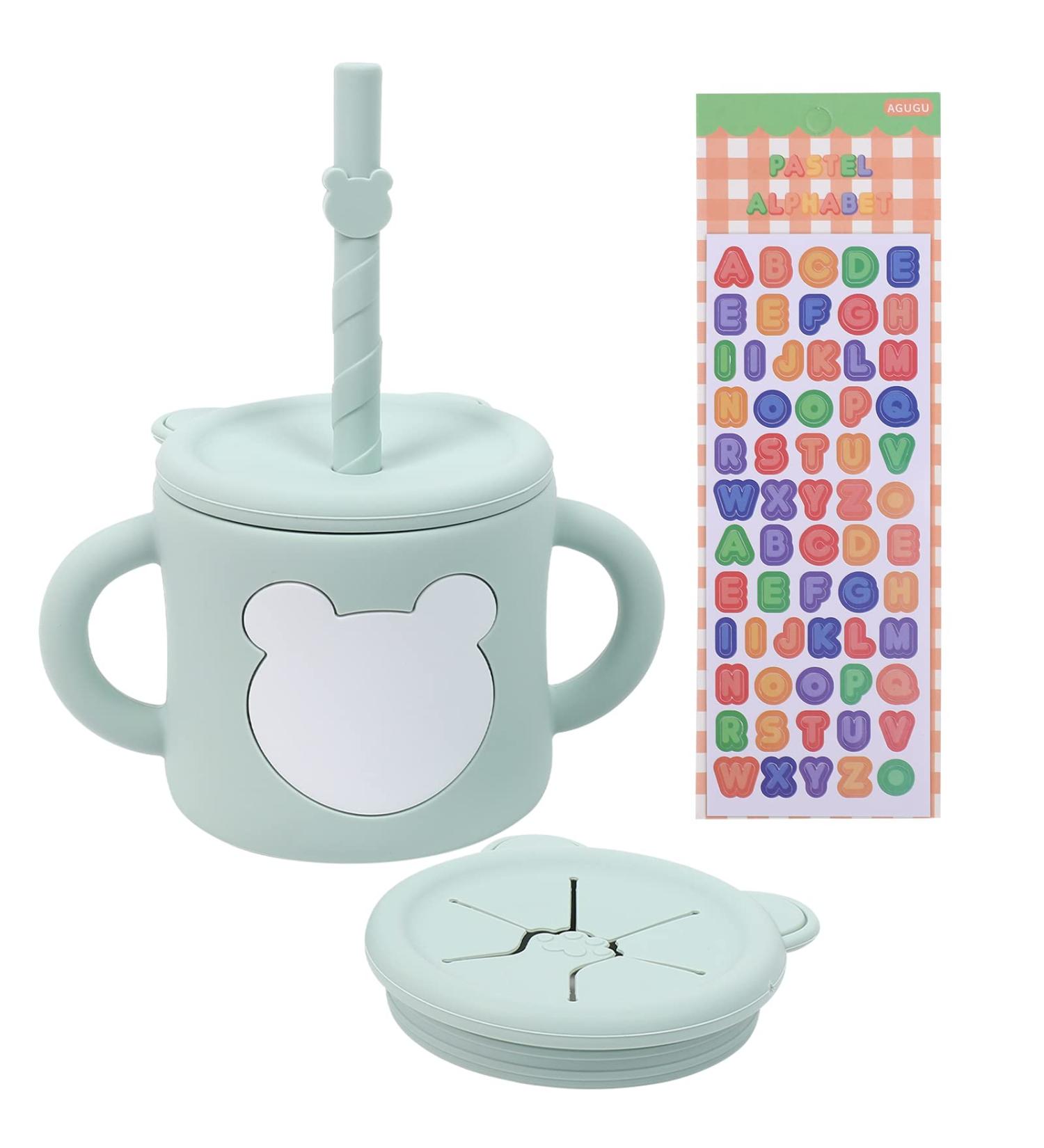 ROISDIYI Silicone Sippy Cup for Baby 6 Months | 8 OZ Spill-proof with Straw & Snack Cup-Lid | Easy Hold Handles | Sky Blue - Buy Online on GoSupps.com