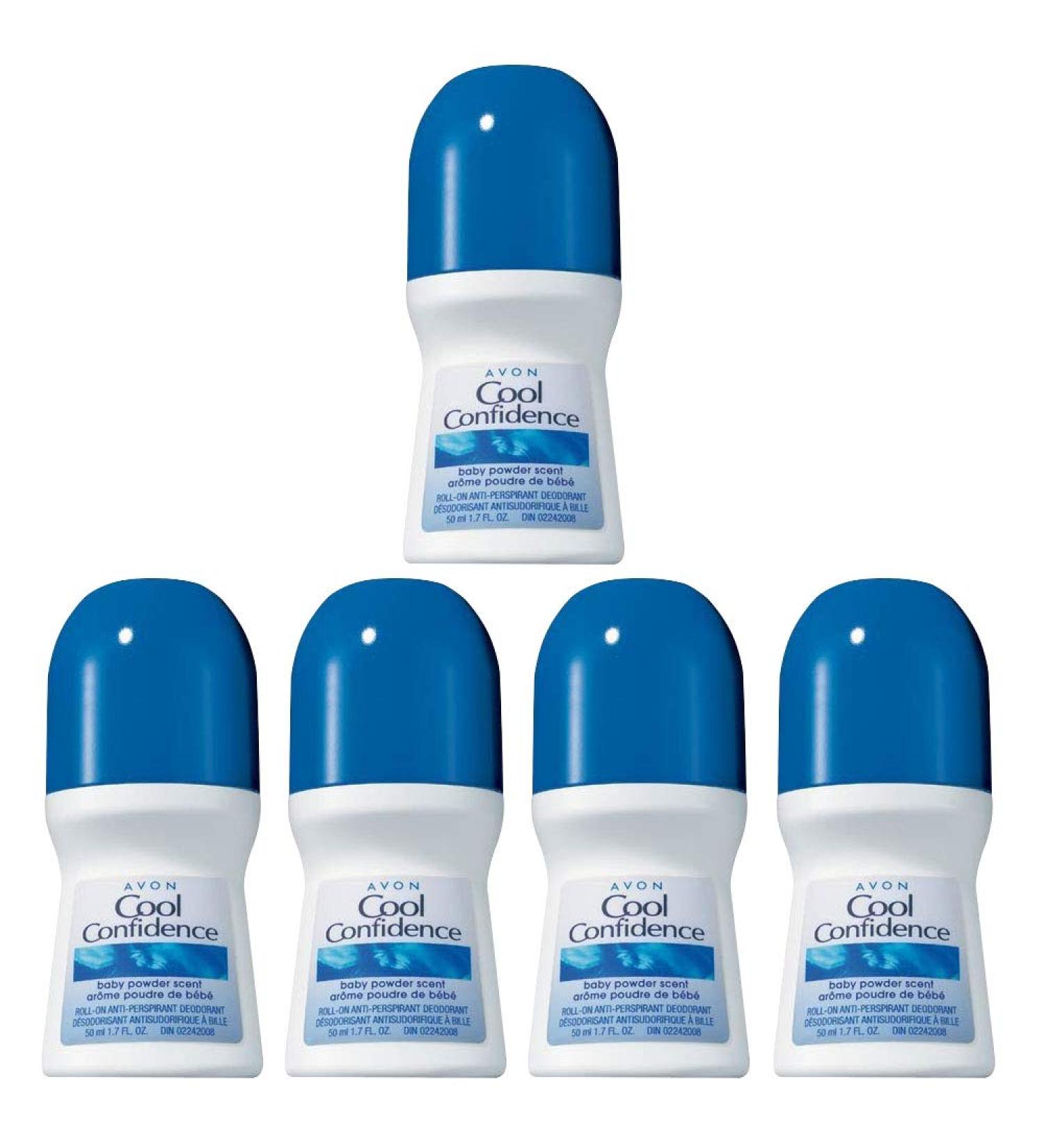 Avon Cool Confidence Baby Powder Scent Deodorant 1.7 Fl Oz (Pack of 5)