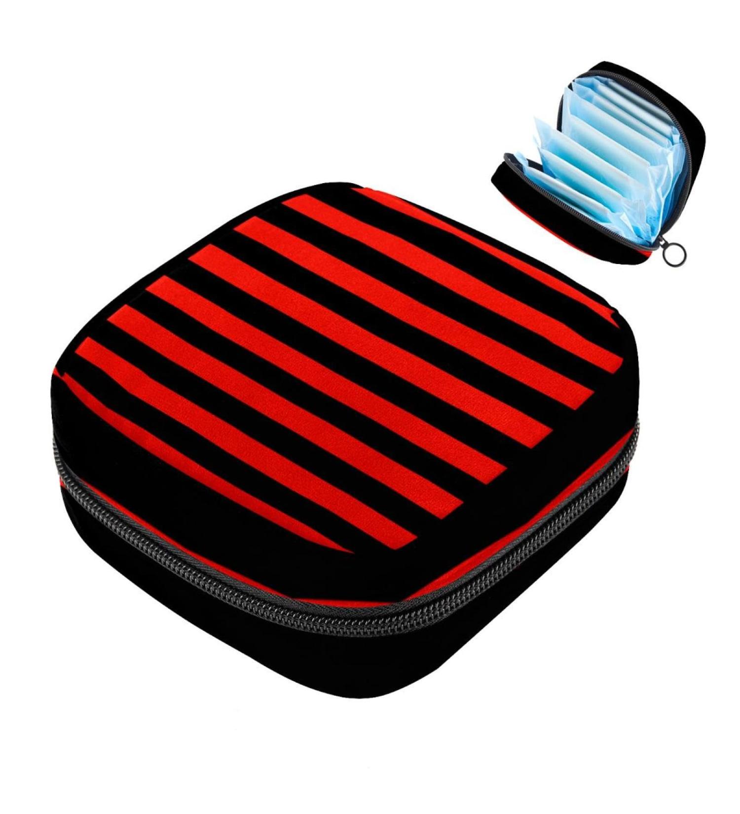 Storage Bags for Women's Bandages & Tampons | Large Zipper Stripes in Black & Red Ideal for Periods & Organization - Buy Online on GoSupps.com