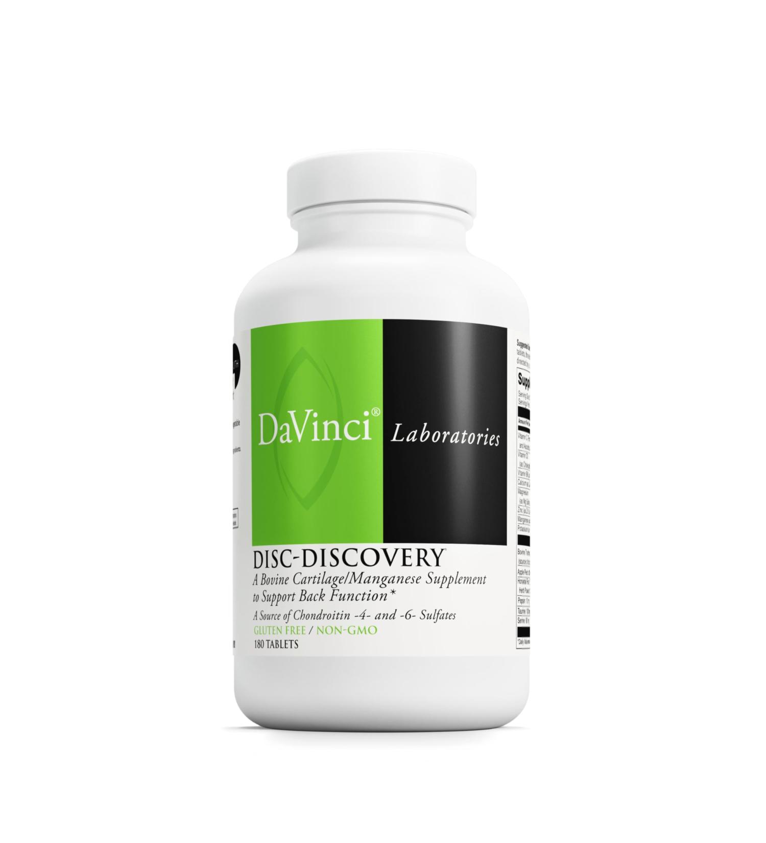DAVINCI Labs Disc Discovery - Support Spinal Health & Back Function - with Vitamin C Vitamin D3 Bovine Tracheal Cartilage Apple Pectin & Horsetail Powder - Gluten-Free - 180 Capsules - Buy Online on GoSupps.com