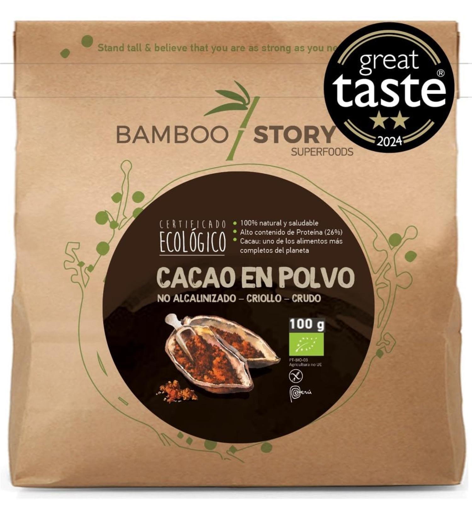 100% CRUE | NOUVEAU | Cacao Poudre | BAMBOO STORY | Biologique | 100% Perou | Criollo Premium | Great Taste Award | Non Alcalinis | 100 g | Pur | Sans Sucre | Mati res grasses 18% - Buy Online on GoSupps.com
