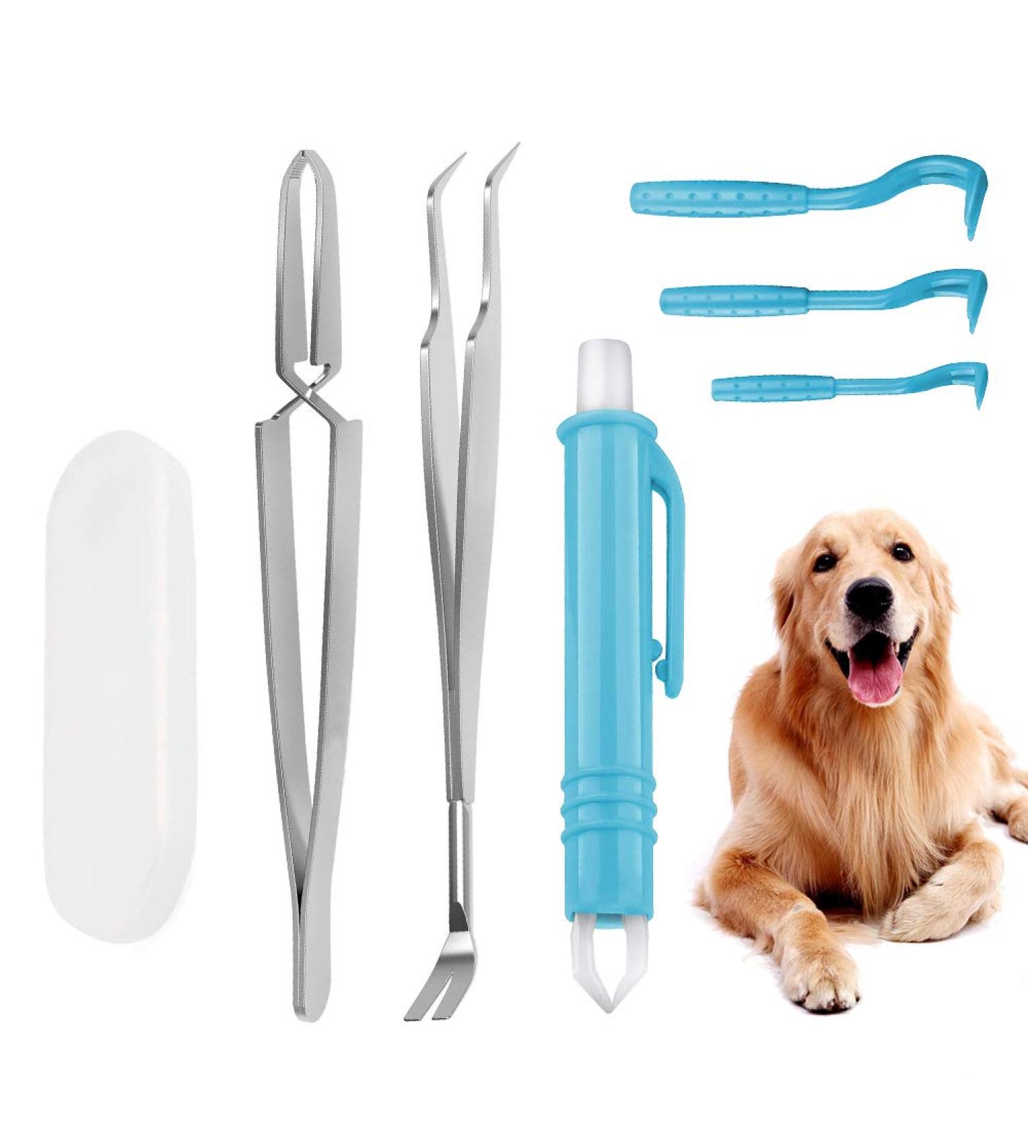 Surmounty Tick Removal Set - 6Pcs Stainless Steel Tick Tweezers & Plastic Hooks for Humans & Dogs - Complete Tick Remover Kit with 3 Sizes - Buy Online on GoSupps.com