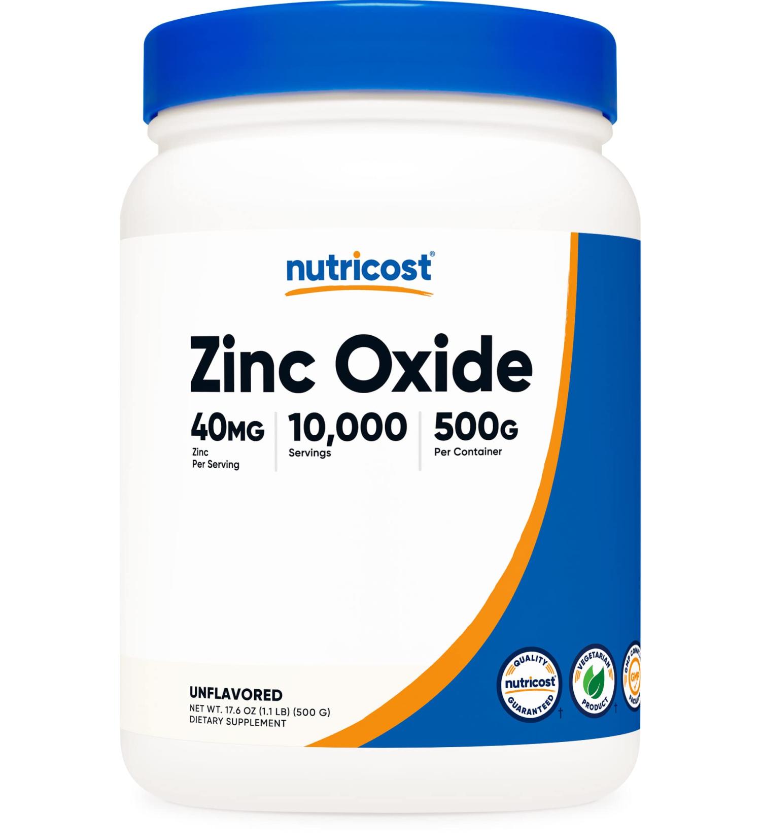 Nutricost Zinc Oxide Powder 500g - Gluten Free & Non-GMO - 1.1lb (Pack of 1) - Buy Online on GoSupps.com