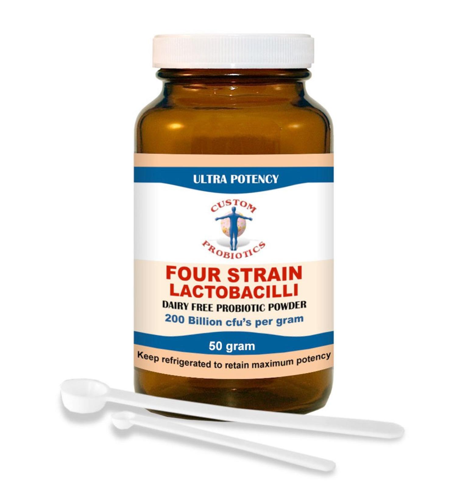 Four Strain Lactobacilli Probiotic Powder by Custom Probiotics (50 gram) 1.76 Ounce (Pack of 1)
