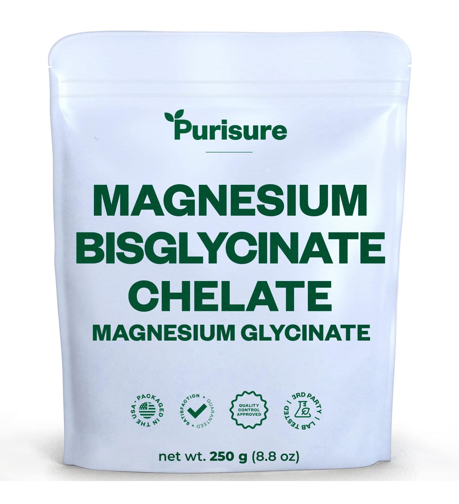 Purisure Magnesium Bisglycinate Powder 250g (8.8oz) | Lab Tested | 133 Servings - Buy Online on GoSupps.com