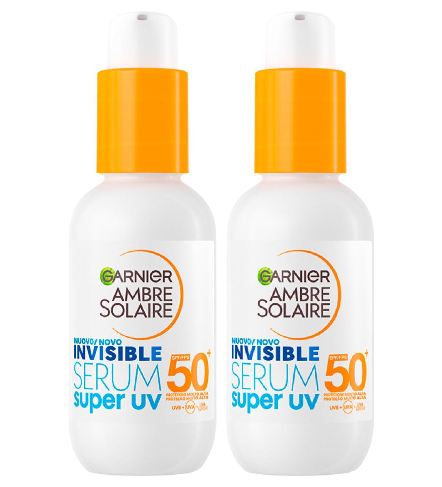 Garnier Garnier Ambre Solaire Invisible Face Serum Super UV Sun Protection UVA UVB SPF 50+ Very High Formula with Ceramide for Protection Against Urban Pollution - 2 x 30ml Bottles