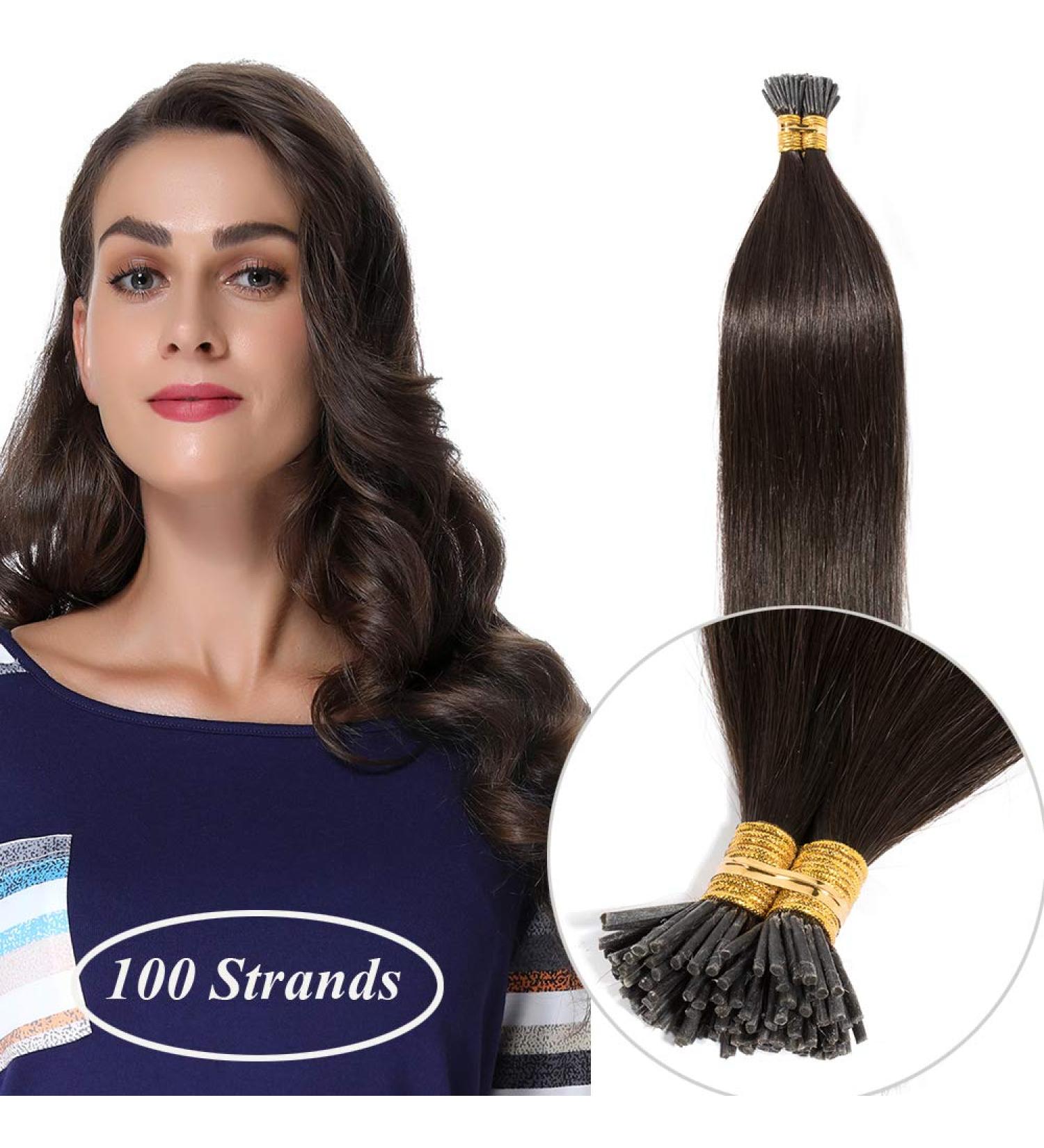 22" Pre Bonded Human Hair Extensions I Tip 100 Strands #2 Dark Brown (50g) - Buy Online on GoSupps.com