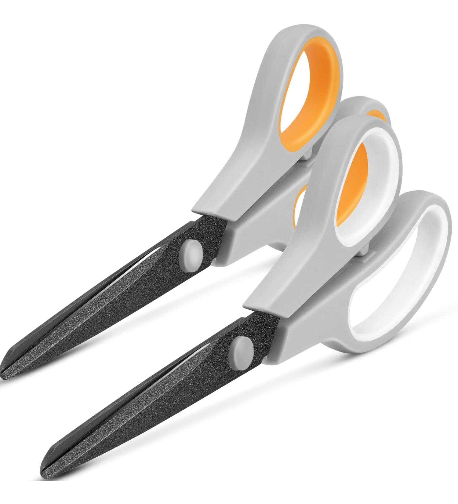 2 Pack 8 inch Scissors Forvencer Non-Stick Titanium Scissors Sharp Heavy Duty Scissors with Comfort Grip All-Purpose Scissors for Kitchen Home School Office Craft Scissors for Art DIY 2 Grey/White & Grey/Orange - Buy Online on GoSupps.com