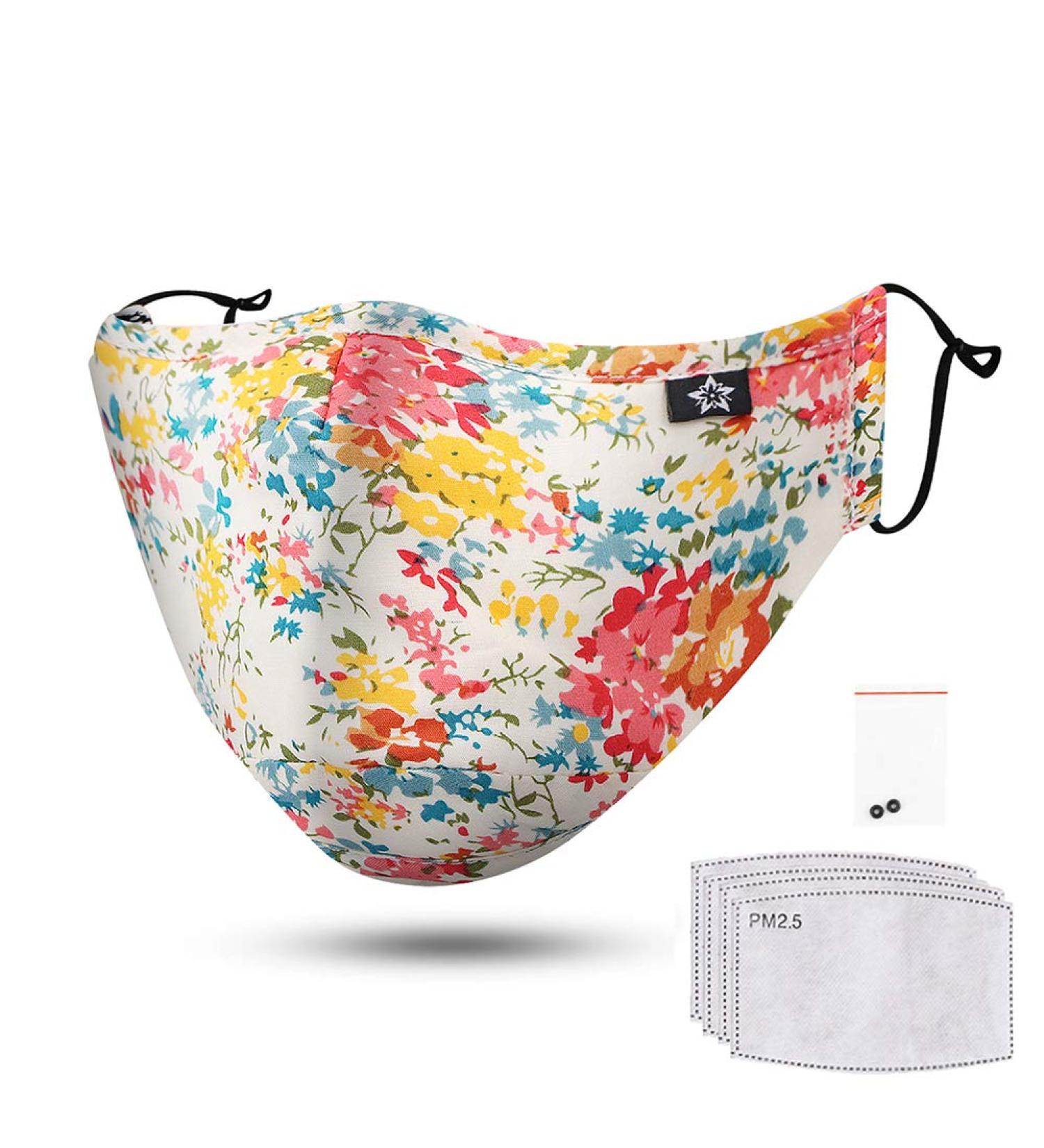 Novotel Face Mouth Cover Reusable Washable Cotton Half Cloth Face Adjustable Ear Loops Orange Flower - Buy Online on GoSupps.com