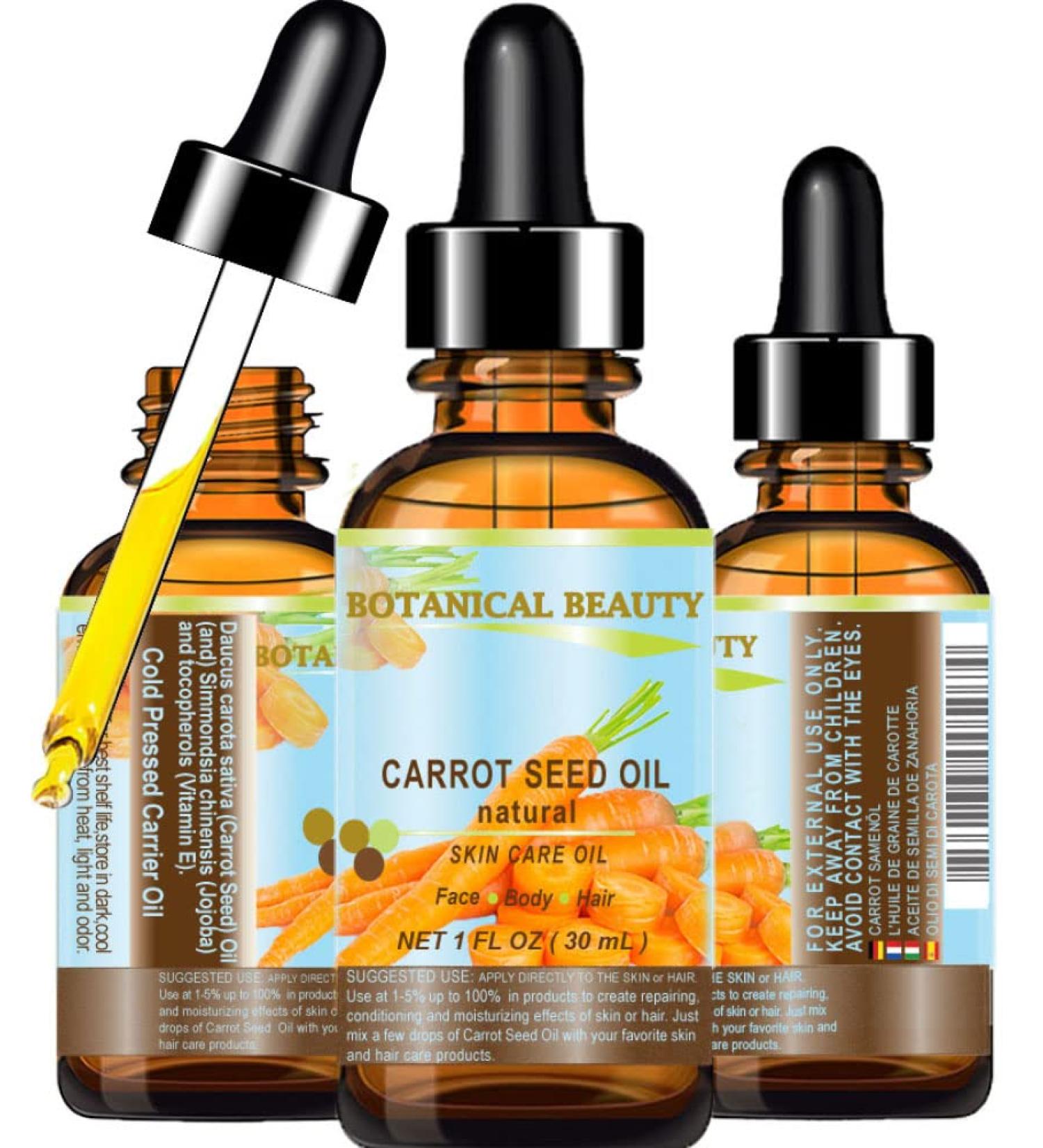 CARROT SEED OIL 100 % Natural Cold Pressed Carrier Oil. 1 Fl.oz.- 30 ml. Skin Body Hair and Lip Care. "One of the best oils to rejuvenate and regenerate skin tissues. by Botanical Beauty - Buy Online on GoSupps.com