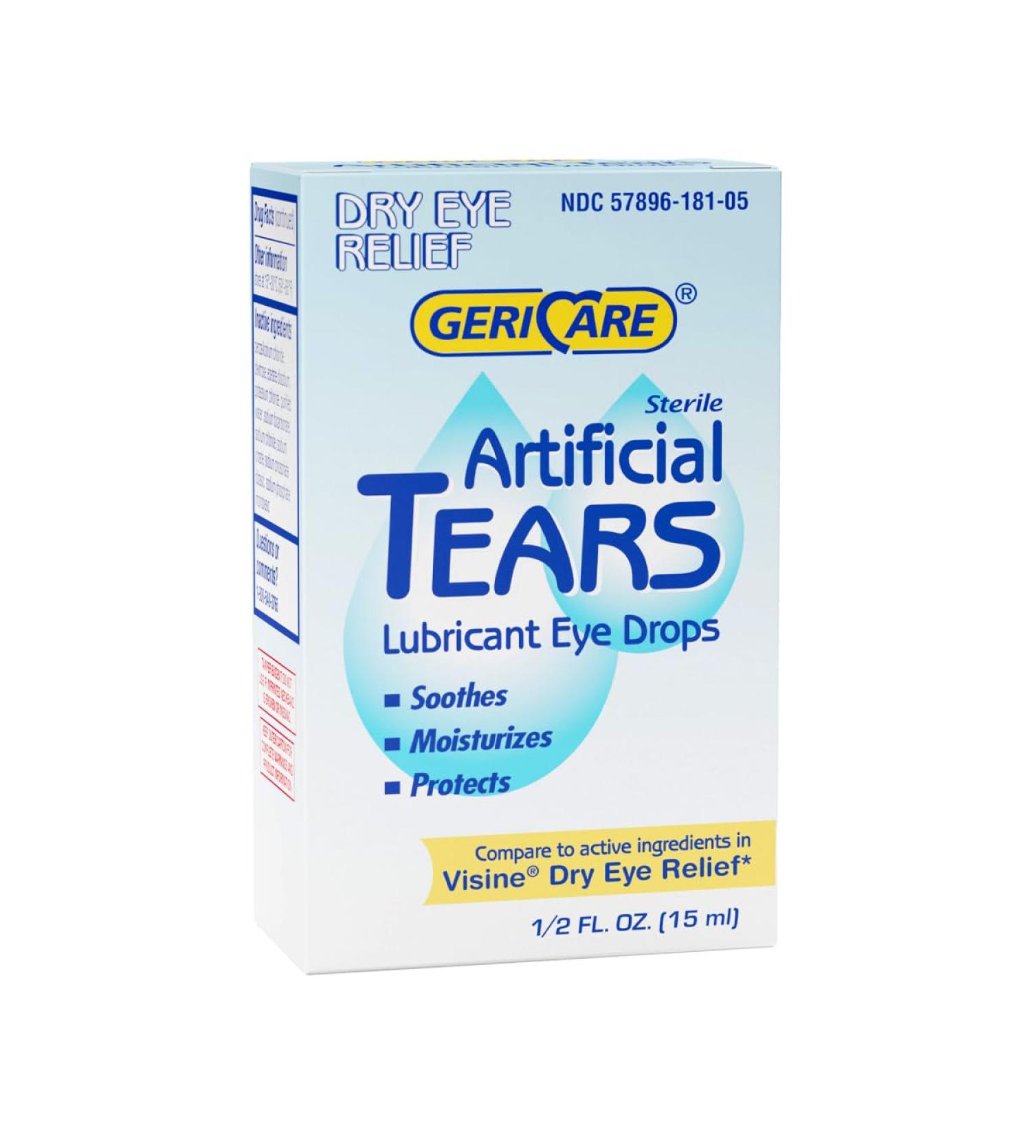 GeriCare Artificial Lubricating Tears Soothing Eye Hydration Drops Long Lasting Lubricant Formula for Dry Eyes 0.5 fl oz Bottle (15ml) (1 Pack) - Buy Online on GoSupps.com
