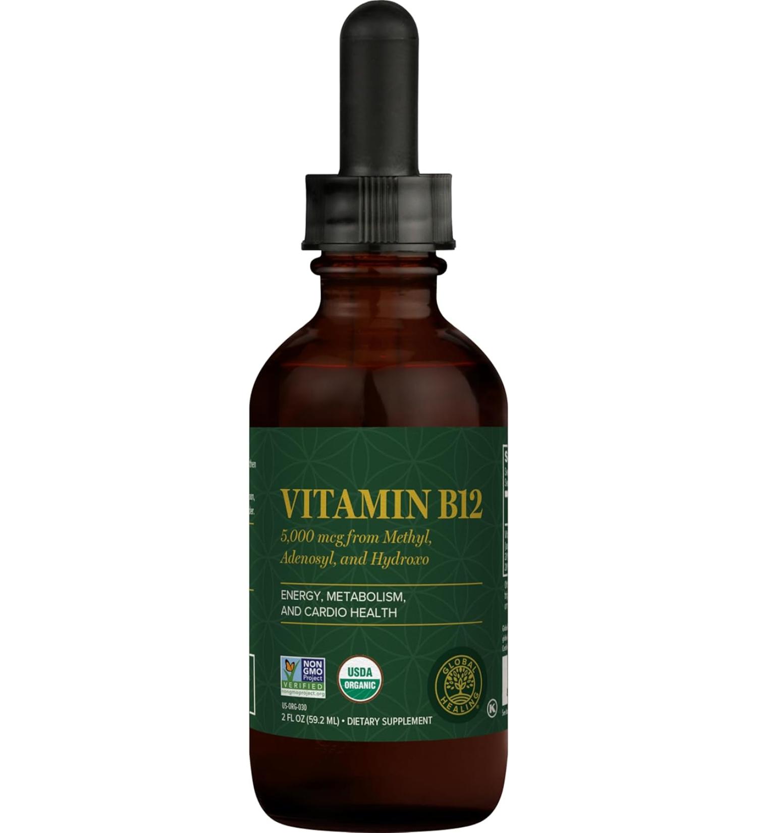 Global Healing Triple Activated B12 5000 mcg Organic Sublingual Liquid Vitamin | Energy & Metabolism Support - 2 Fl Oz - Buy Online on GoSupps.com