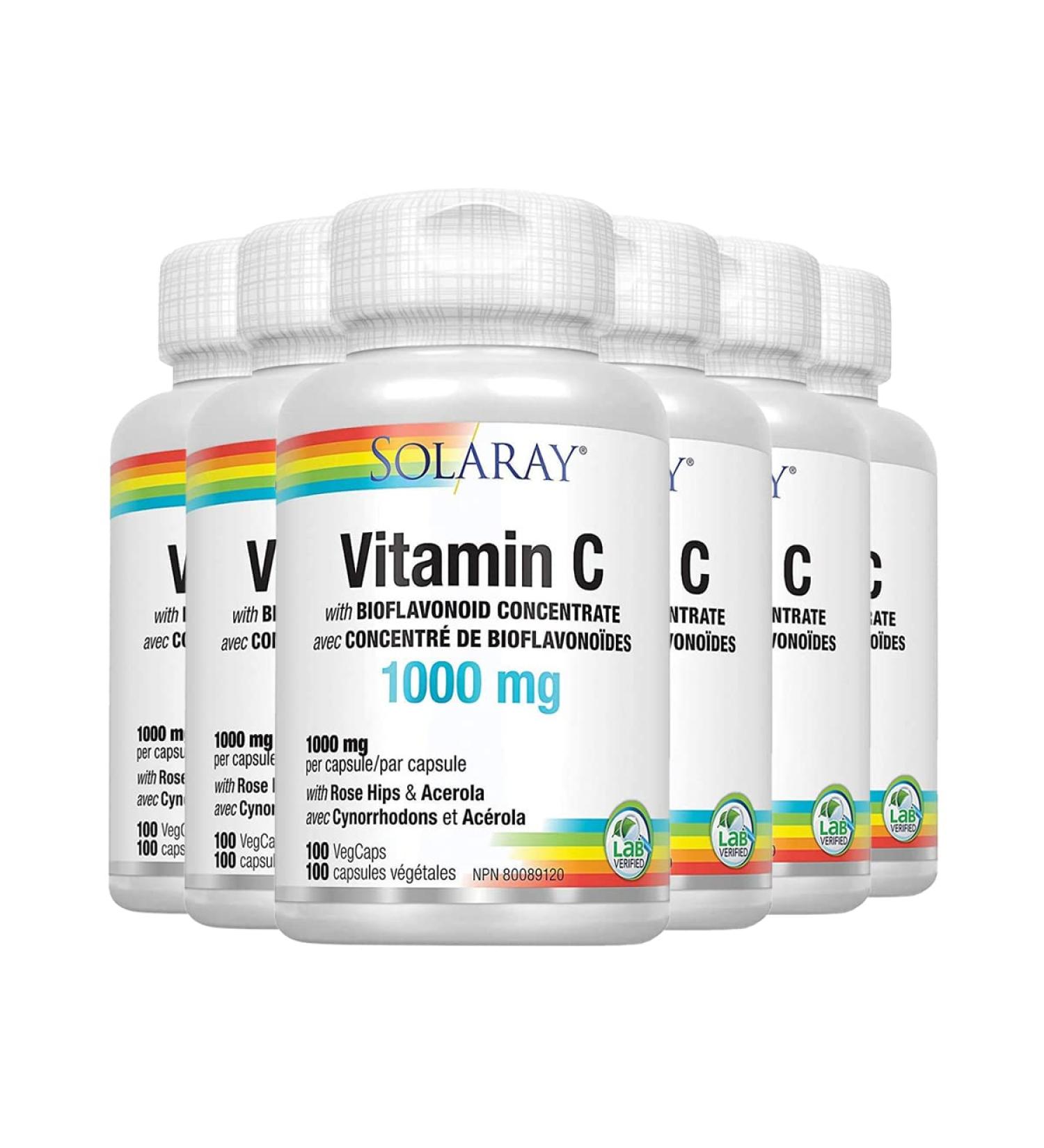 Solaray Vitamin C with Rose Hips Acerola & Bioflavonoids | 1000mg | Supports Immune Function & Healthier Skin Hair Nails | Non-GMO | Vegan | 100 Ct (Pack of 6) Cherry 100 count (Pack of 1) - Buy Online on GoSupps.com