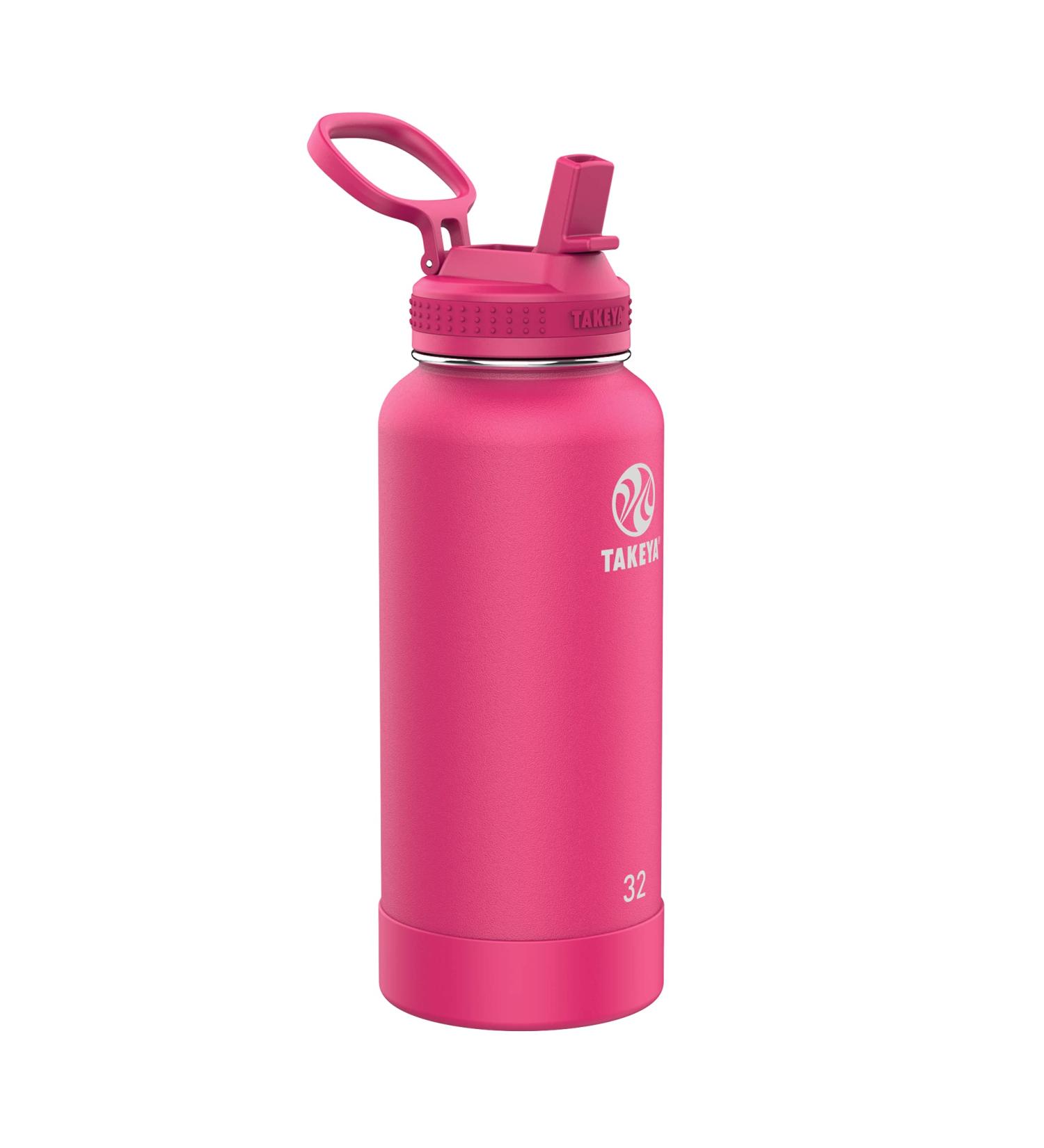 Takeya Pickleball Insulated Water Bottle 32oz with Straw Lid - Backspin Pink - Buy Online on GoSupps.com
