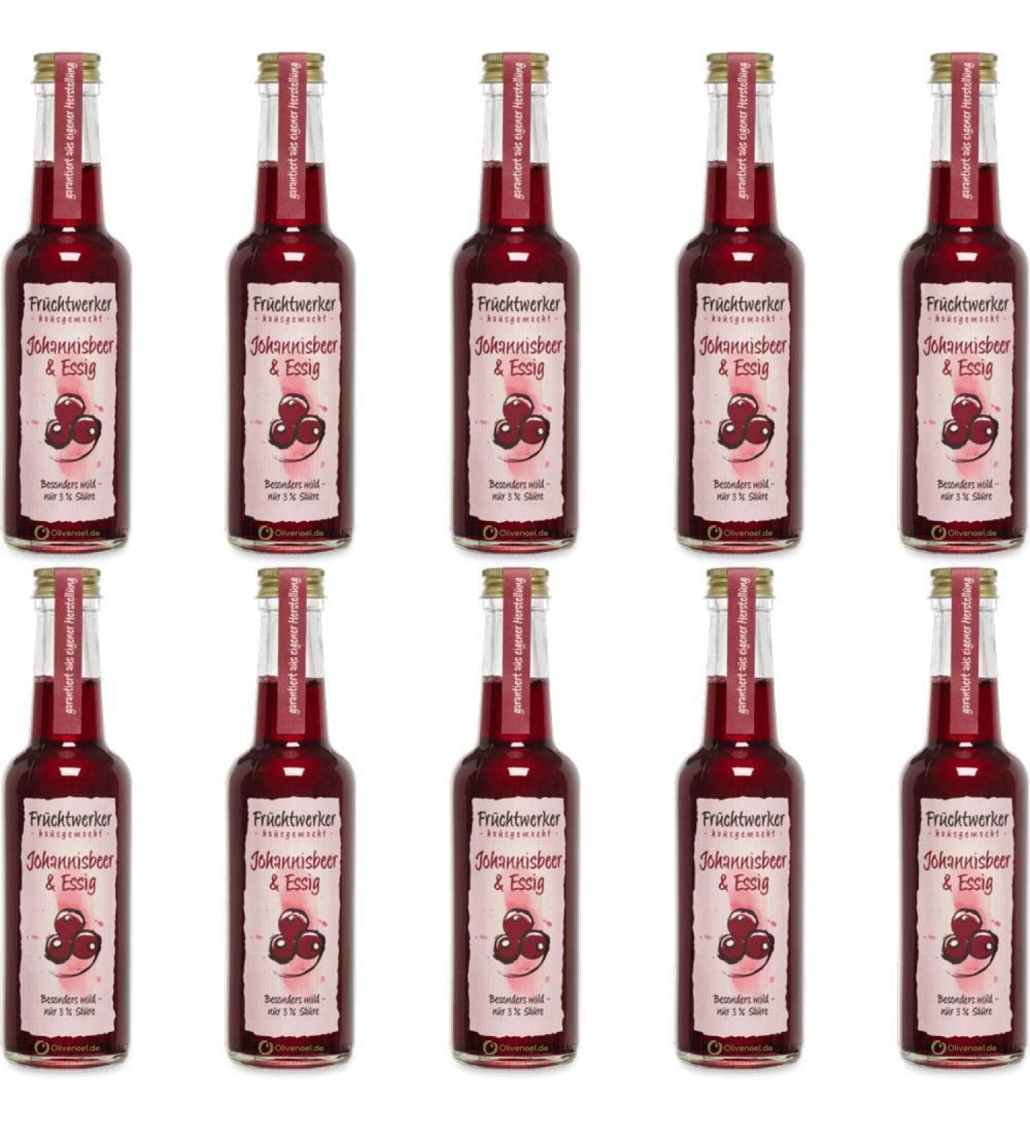 Fruchtwerker Fruit worker Johannis berries & vinegar with real fruit juice 10 x 250ml glass bottle - Buy Online on GoSupps.com