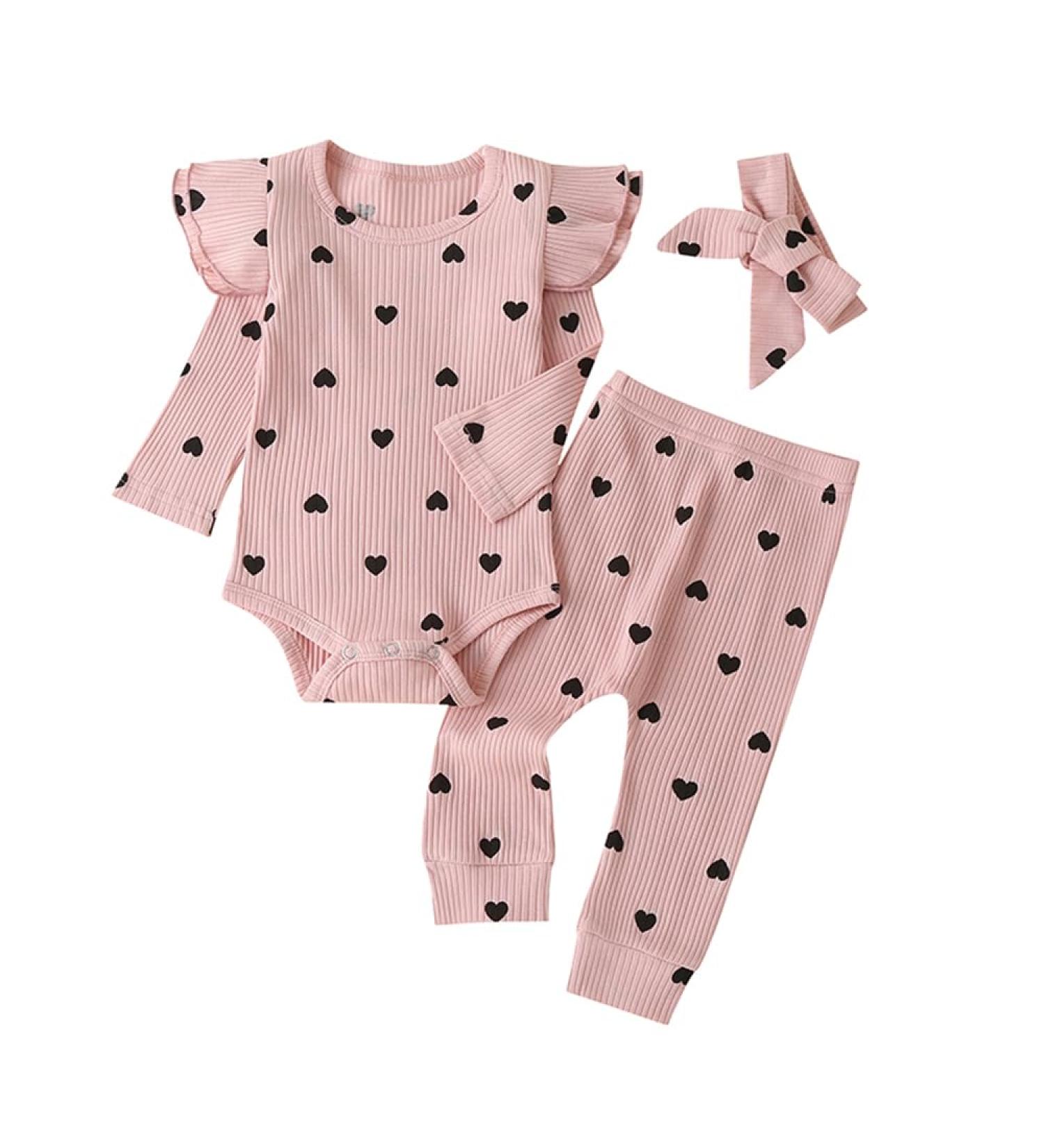UUAISSO Baby Girls Cow Print Ruffle Long Sleeve Outfit 12-18 Months | Pink Hearts - Buy Online on GoSupps.com