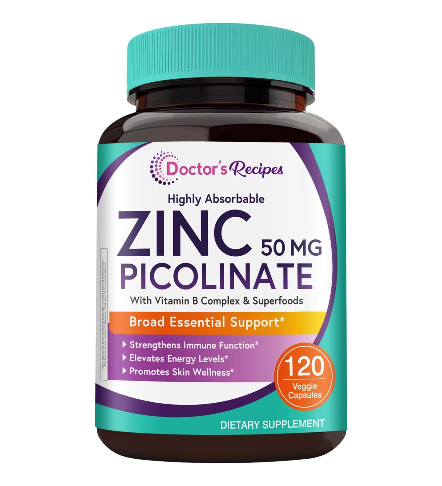 Doctor s Recipes Zinc Complex 50mg Zinc Picolinate Vitamin B Complex Organic Spinach Broccoli Pumpkin Seed Beet Root Powder for Women & Men Immunity Vegan 120 Capsules - Buy Online on GoSupps.com