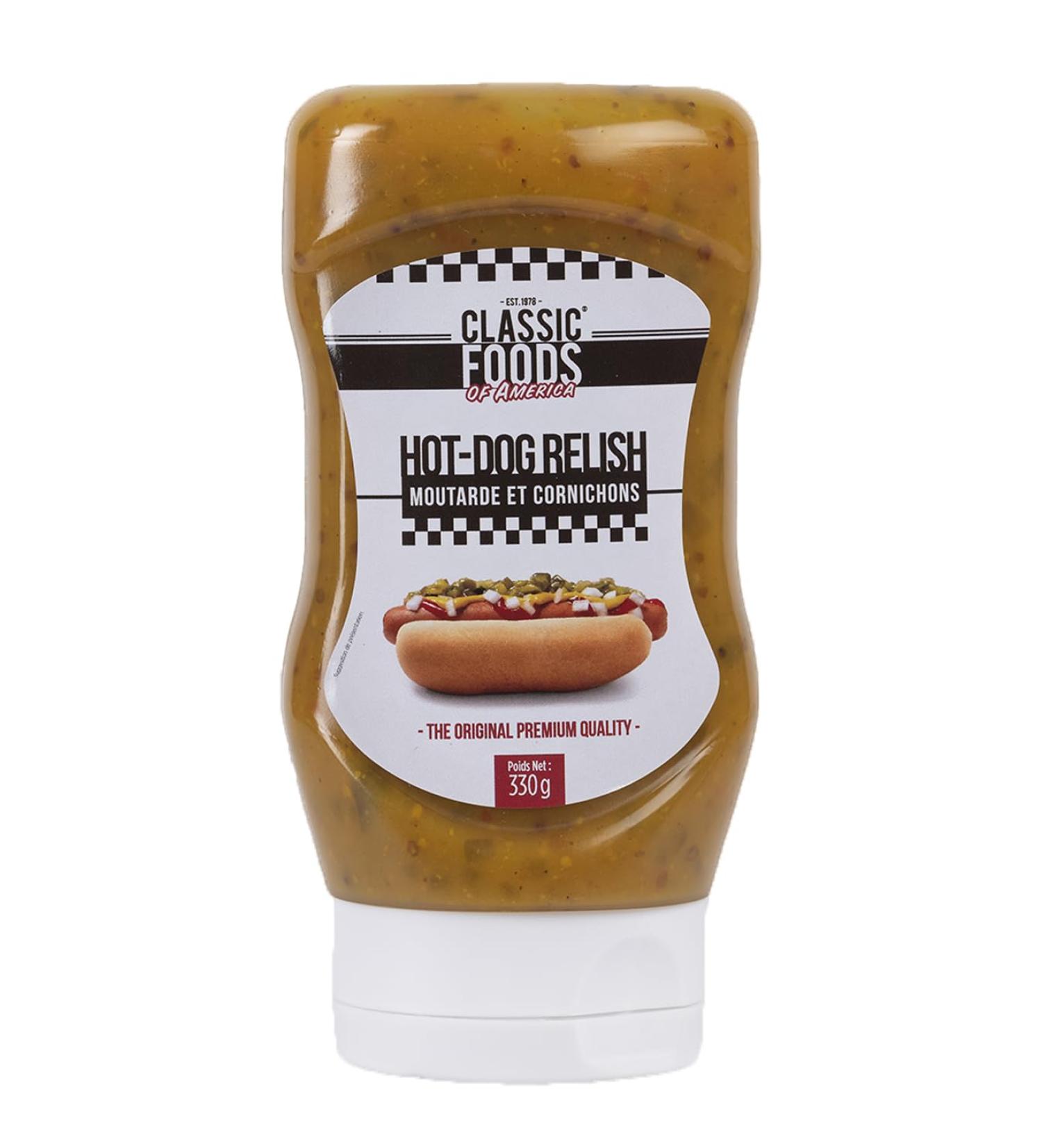 Classic Foods of America Hot Dog Relish 330g - Sweet-Sour Condiment with Pickles and Crunchy Peppers Perfect for Hot Dogs B - Buy Online on GoSupps.com