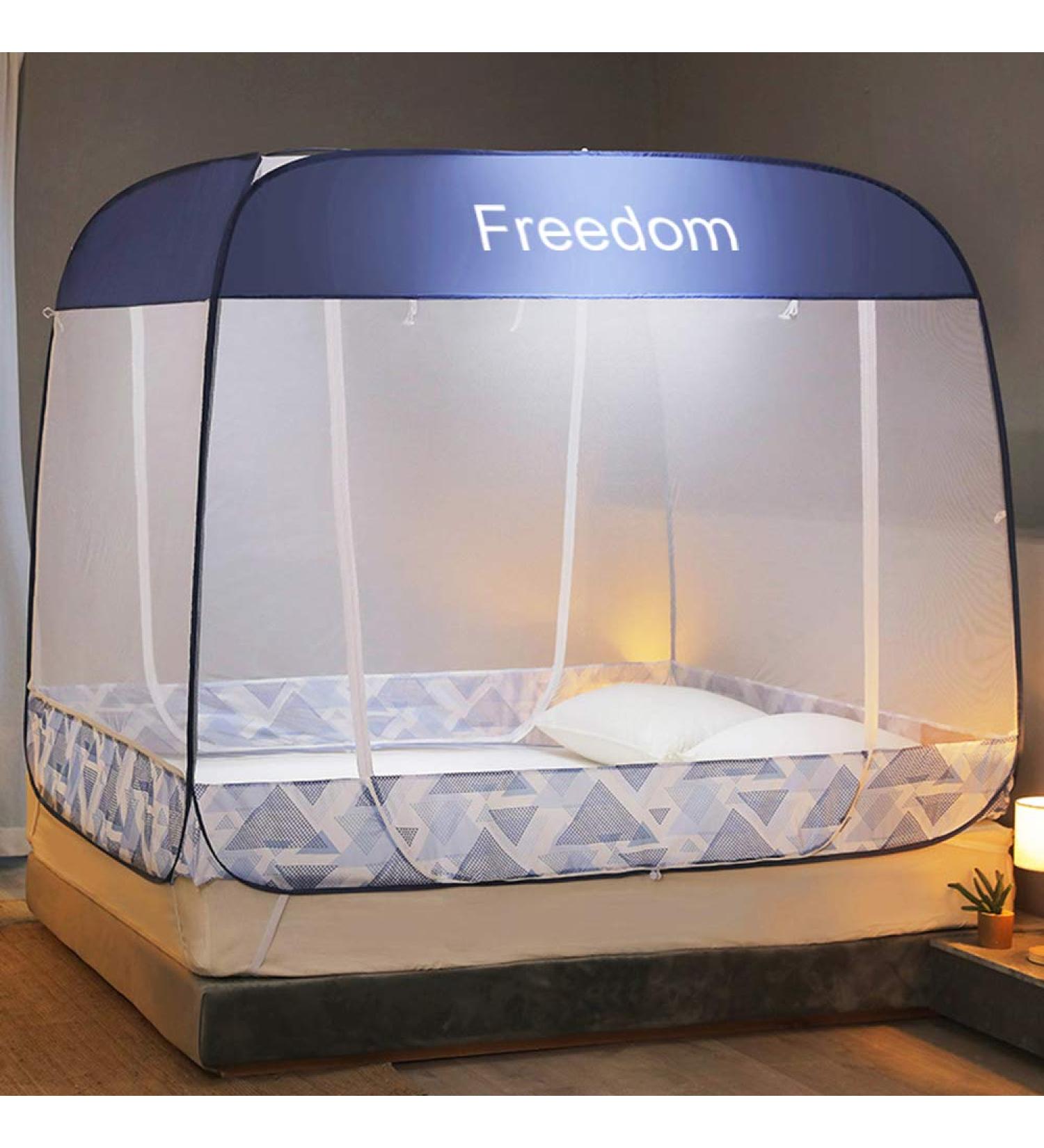 Pop-Up Mosquito Net Tent Canopy for Beds - Self-Standing Camping Tent with Enclosed Bottom - Portable Design for Baby and Adults - Blue Queen Size - Buy Online on GoSupps.com