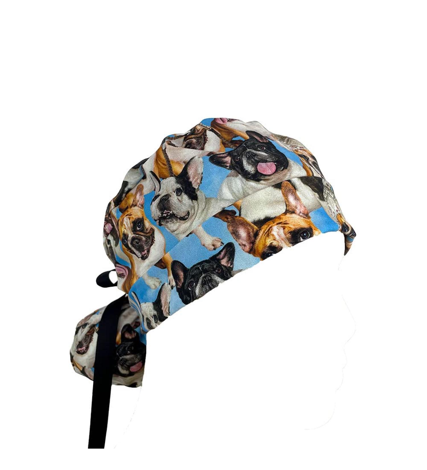 French Bulldog Print Scrub Hat | Unisex Surgical Cap for Nurses & Doctors | Tie Back Working Cap - Buy Online on GoSupps.com
