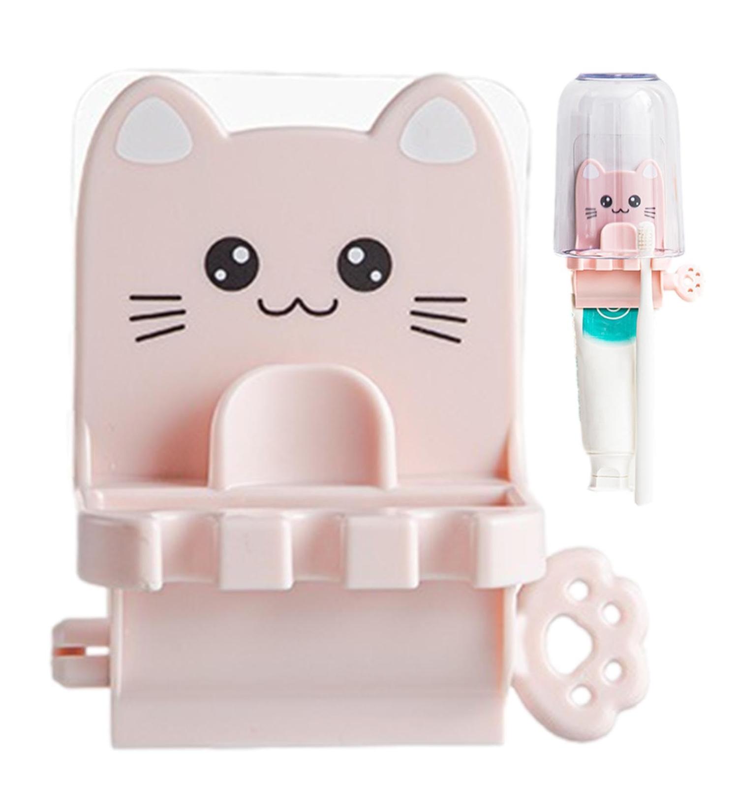 Toothpaste Squeezer Rollers | Cute Cat Wall Mounted Manual Toothpaste Tube Squeezers 14 * 11 * 8cm Toothpaste Tube Wringer Seat Holder Stand for Bathroom Qmisify Pink Cat - Buy Online on GoSupps.com