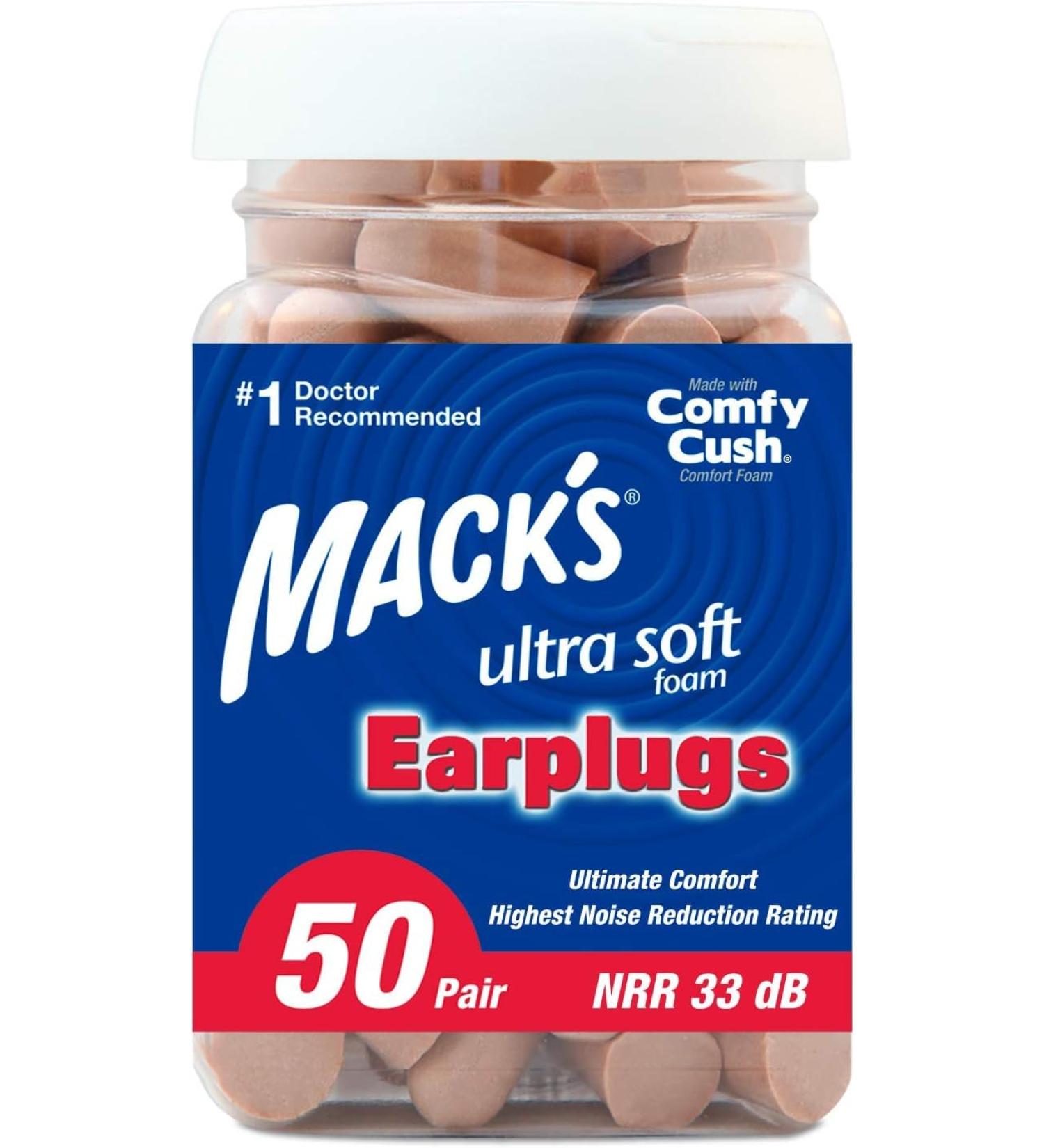 Mack's Ultra Soft Foam Earplugs 50 Pair - 33dB Highest NRR Comfortable Ear Plugs for Sleeping Snoring Travel Concerts Studying Loud Noise Work - Buy Online on GoSupps.com