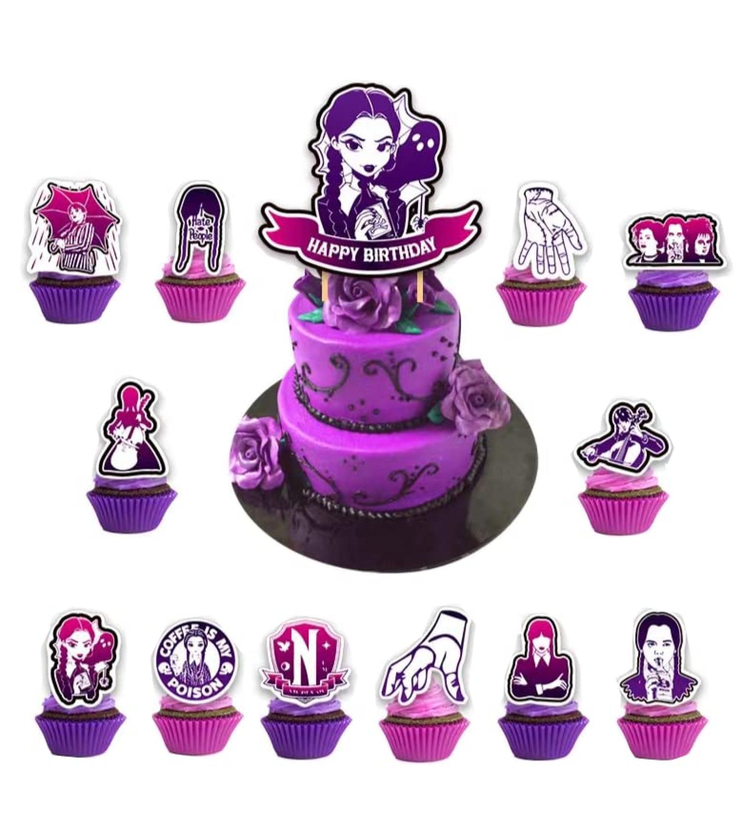 Wednesday Cake Toppers Cupcake Toppers Cake Decorations Birthday Party Supplies Decorations for Wednesday Addams-Theme Party (1)