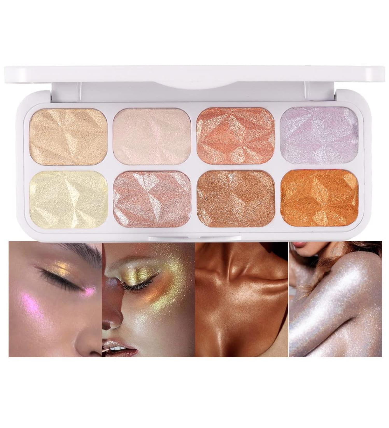 8 Color Diamond Shimmer Highlighter Makeup Palette - Glitter Highlight Highliterers for Face Cheek, Blush, Bronzer - D01 Palette (Pack of 1) - Buy Online on GoSupps.com