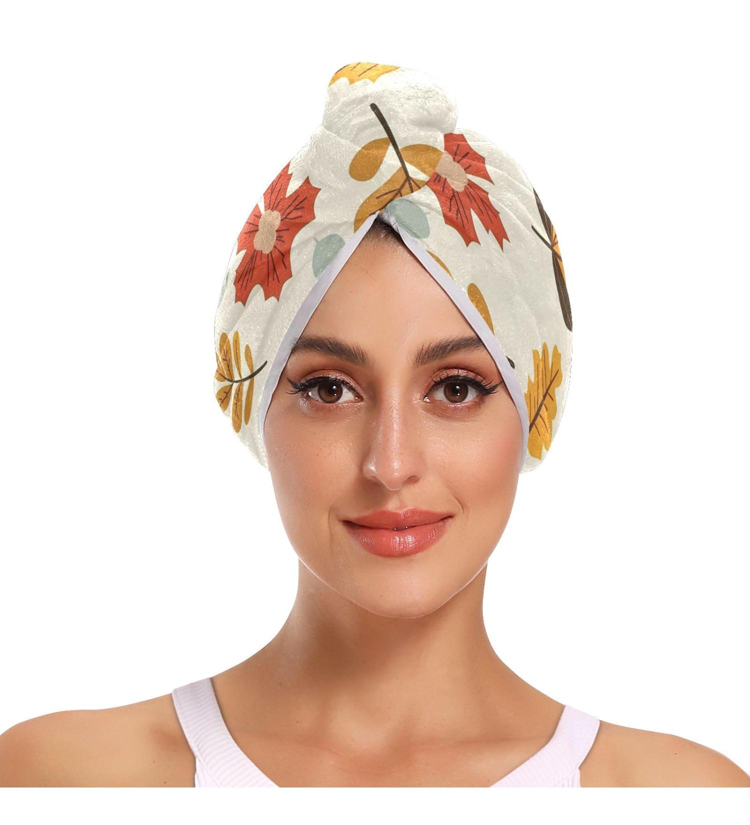 Super Absorbent Autumn Hair Towel 2 Pack - Quick Dry Turbans with Button Twisty Wrap for Women & Girls - Buy Online on GoSupps.com