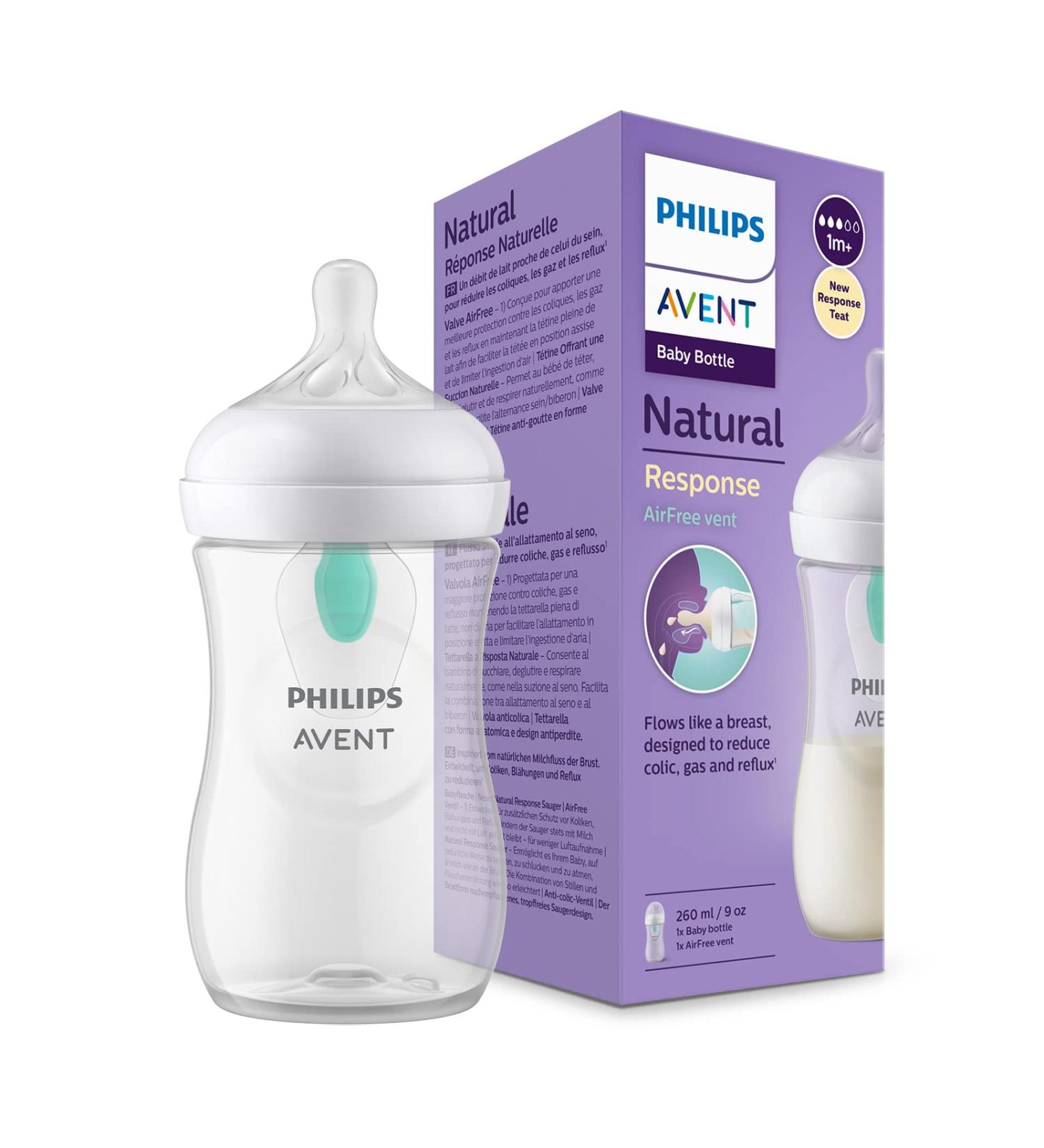 Philips Avent Natural Response Baby Bottle 260 ml with AirFree Valve BPA-free for babies 1 month and up (model SCY673 - Buy Online on GoSupps.com