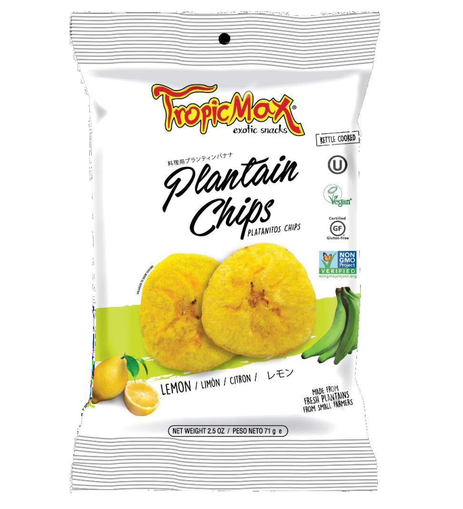  TropicMax Tropicmax Plantain Chips - Banana Chips High in Potassium Vitamin A C B6 & Fiber Paleo Snack Lemon Flavoured Chips for Kids & Adults 2.5 oz - Pack of 24 - Buy Online on GoSupps.com
