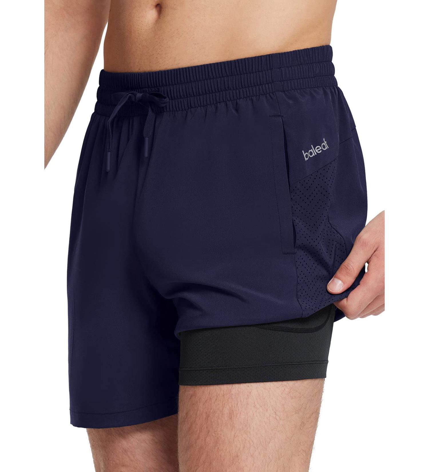 BALEAF Men's 5 Inch Swim Trunks with Compression Liner, Quick Dry 2-in-1 Shorts, Large - Dark Blue - Buy Online on GoSupps.com