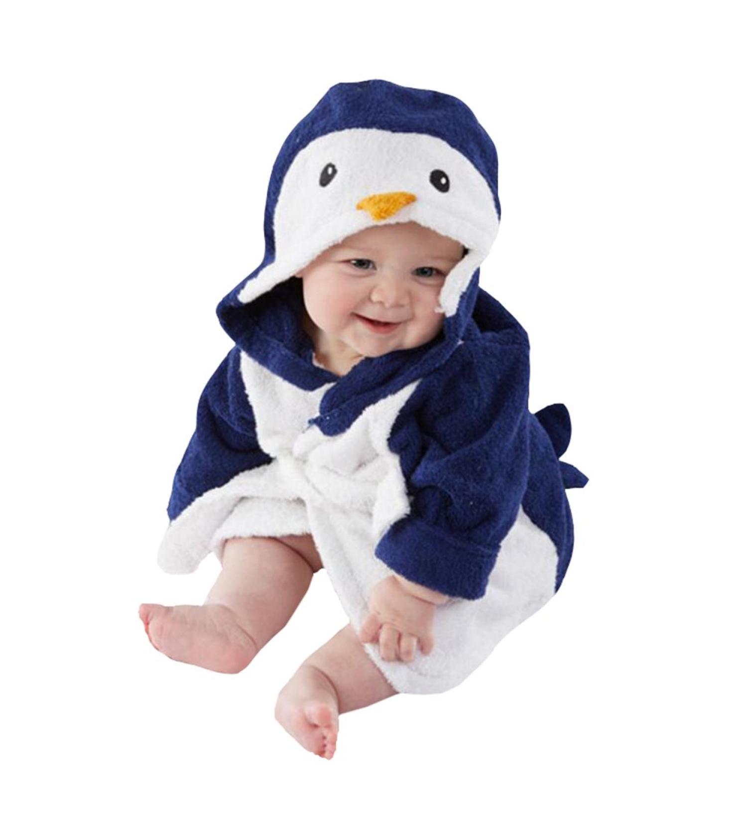CuteOn Unisex Baby Kids Cartoon Animal Flannel Hooded Bathrobe Pajamas Nightwear - Adorable 120 Penguin Design for Infants & Toddlers | International Shipping Available - Buy Online on GoSupps.com