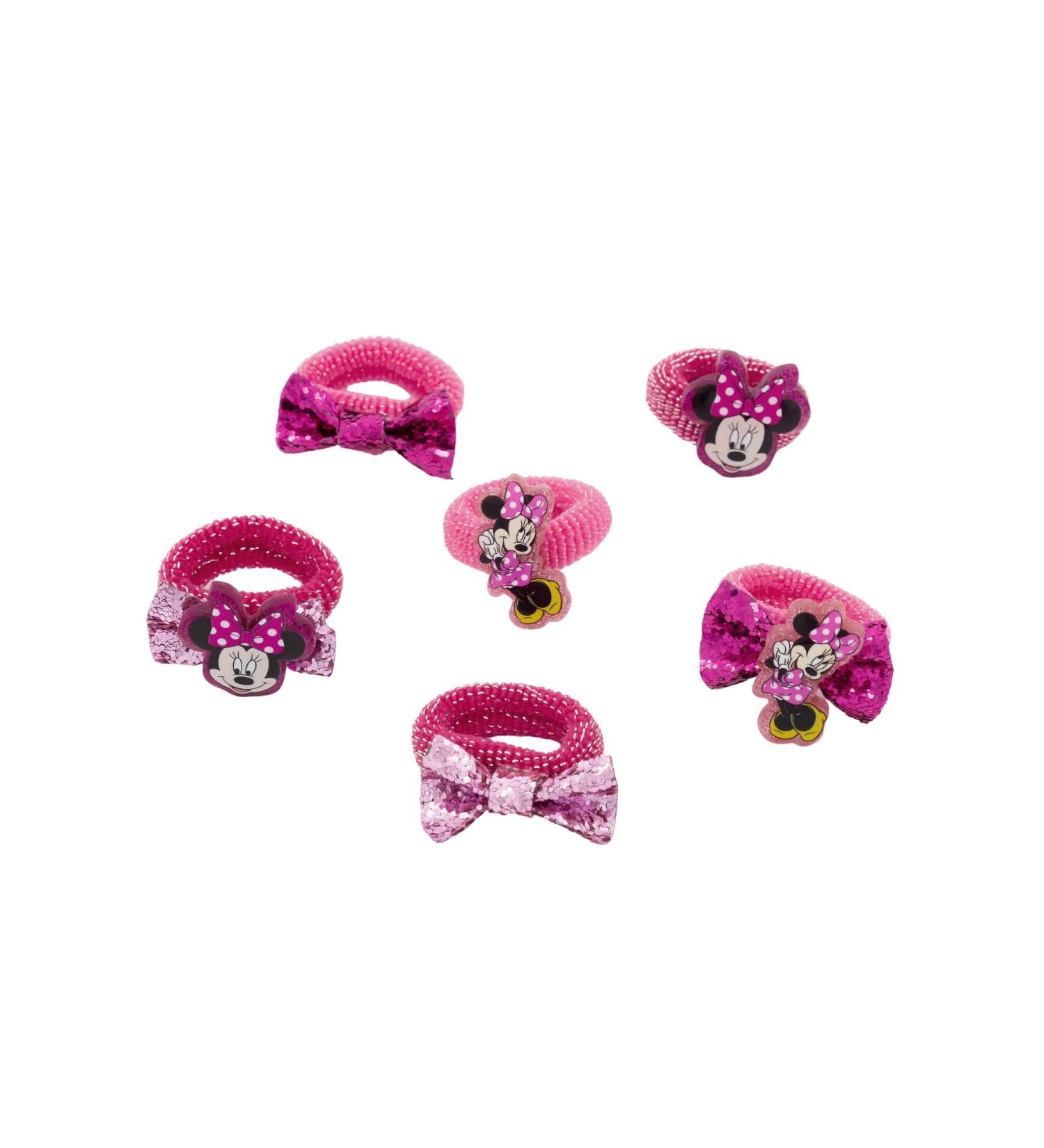 Claire's Disney Minnie Maus Hairgummis |Hairdressing for girls |With Minnie Mouse attachment & glitter loops |Elastic hair bands |Pack of 6 |Pink Rosa Minnie Maus Pink