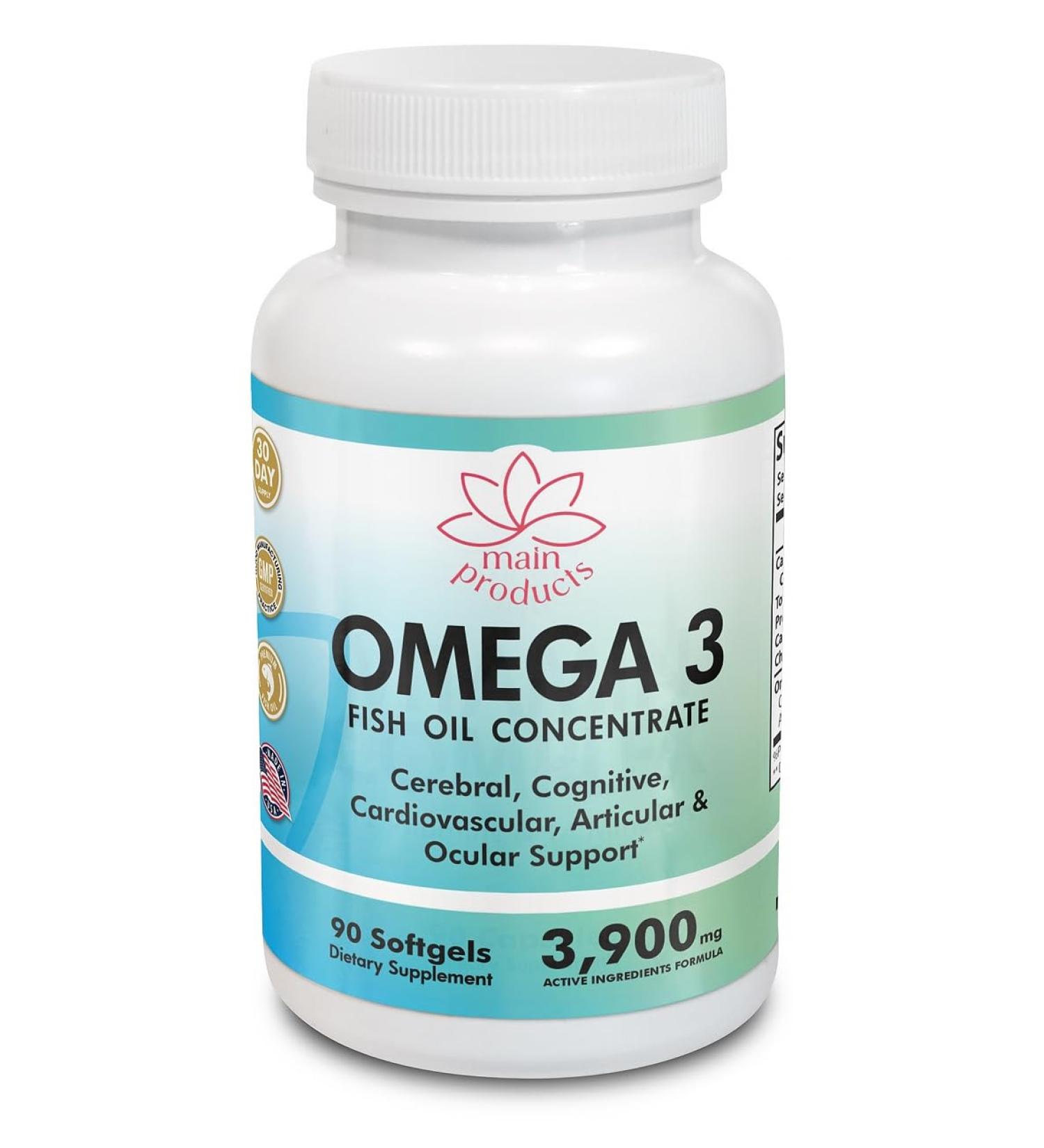 Omega 3 Fish Oil Concentrate Supplement for Women and Men - 3900mg Active Ingredients Omega 3 Fatty Acids EPA and DHA - 90 Softgels - One Month Supply. - Buy Online on GoSupps.com