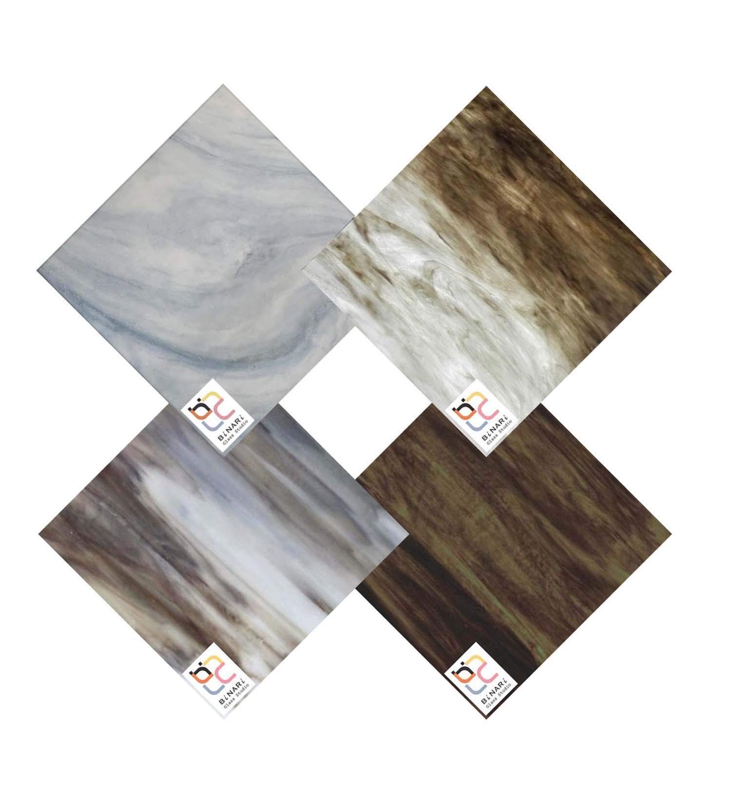 Wissmach 4 Sheet Mixed Color Variety Stained Glass Pack and Mosaic Glass, Brown, (8"X6") by BiNARi Glass Studio