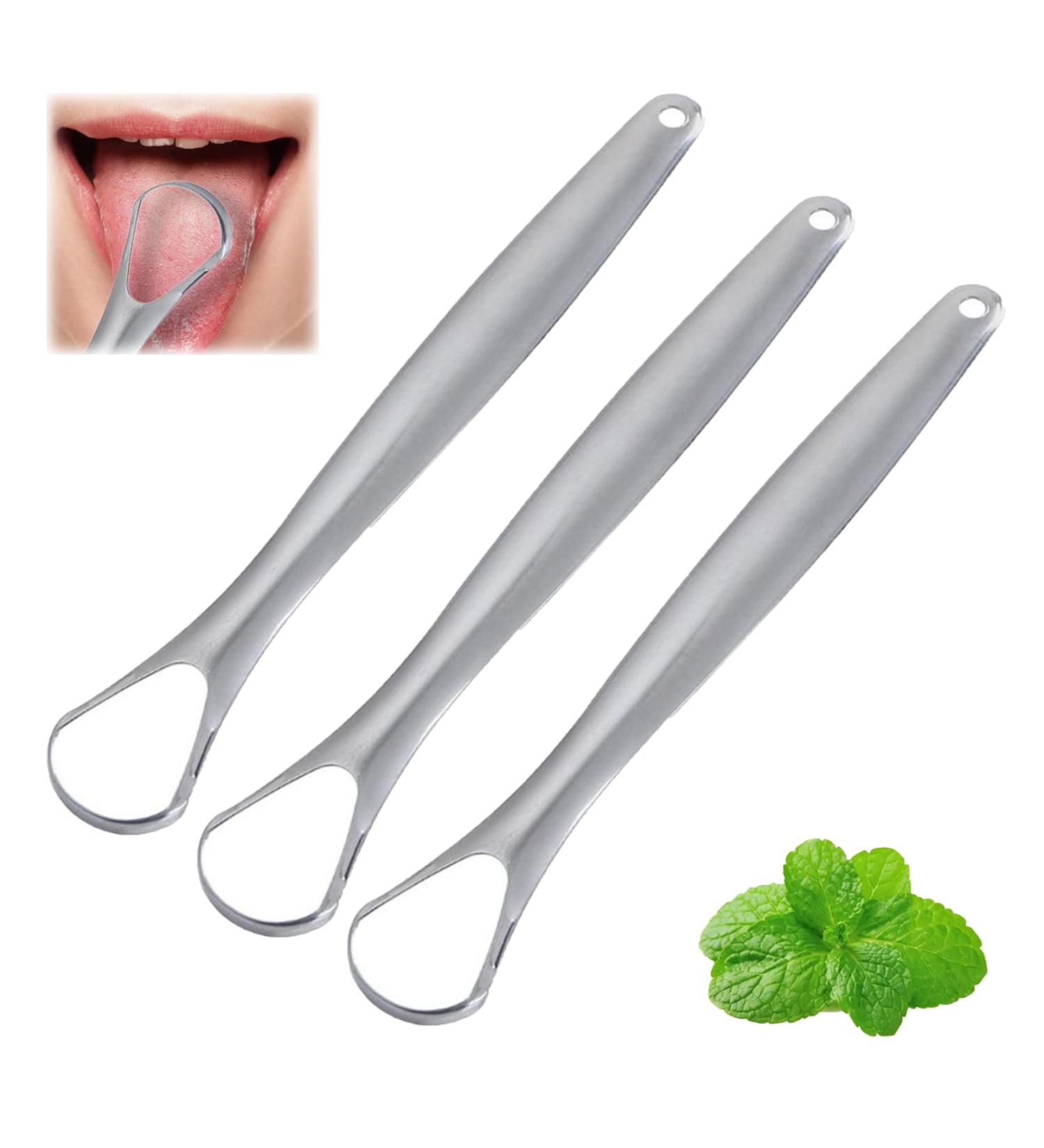 3PC Stainless Steel Tongue Cleaner Set - Effective Tongue Scraping for Fresh Breath | Ideal for Adults & Children - Buy Online on GoSupps.com
