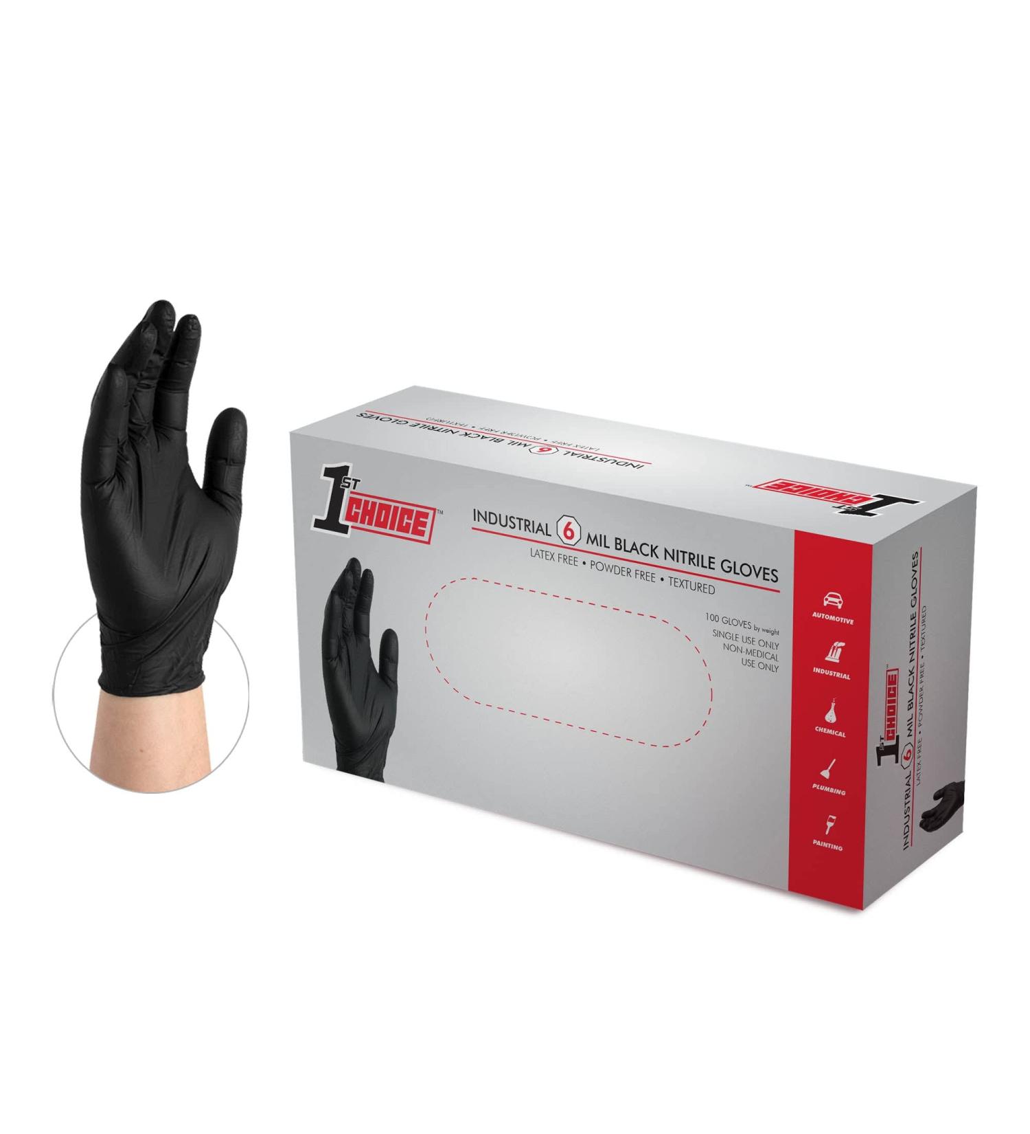 1st Choice Black Nitrile Industrial Disposable Gloves - 6 Mil, Latex & Powder-Free, Food-Safe, Textured - Large (Pack of 100) - Buy Online on GoSupps.com