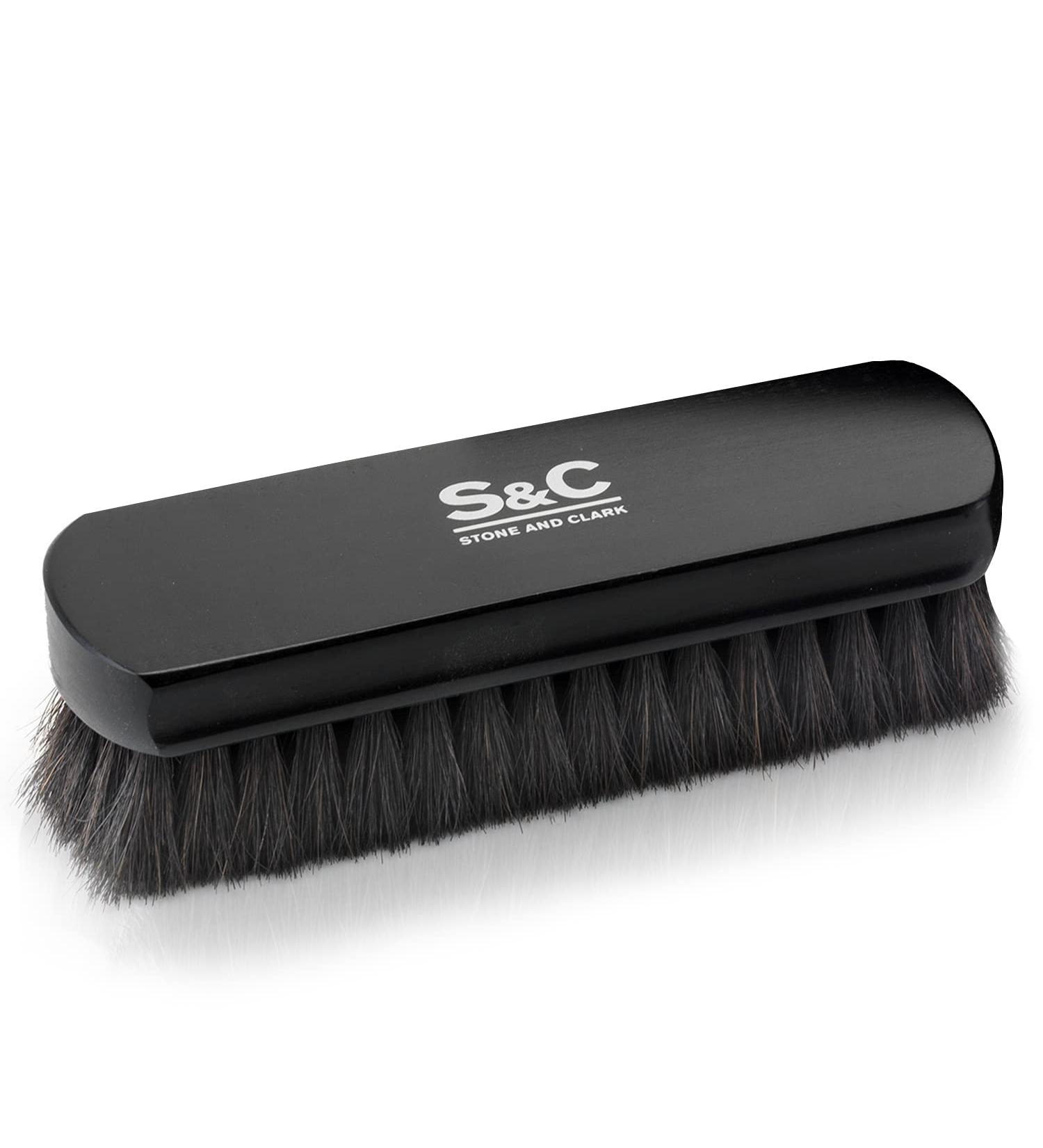 Stone and Clark Premium Black Horsehair Shoe Brush - 100% Horse Hair Bristles, Beech Wood Handle - Shoe Polish Perfection - Buy Online on GoSupps.com