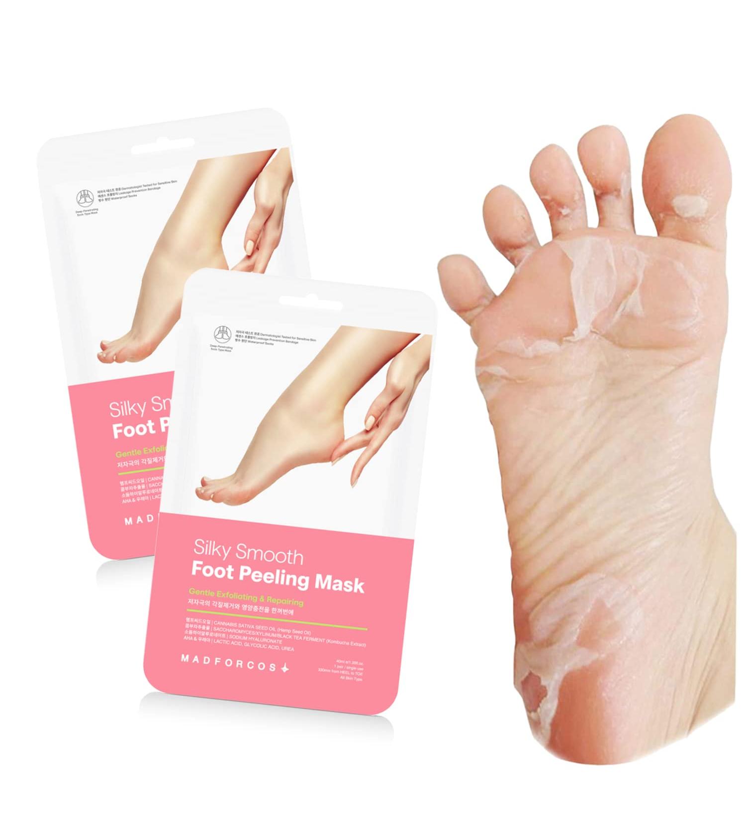 Korean Foot Peeling Masks 2PCS - KN FLAX - Repair Dead Skin Cells & Cracked Heels - Feet Peeling Mask with Hemp Oil & Kombucha Extract - Exfoliating & Hydrating - 2 Count - Buy Online on GoSupps.com
