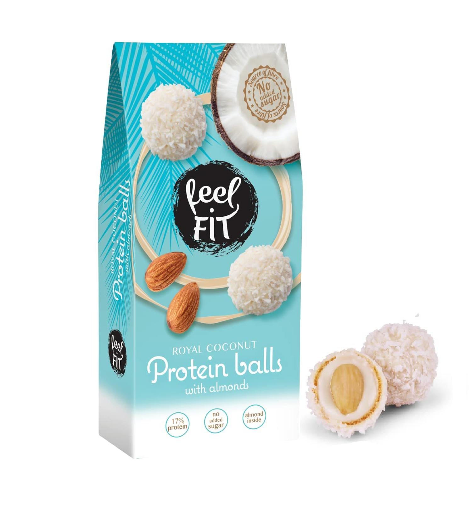 Feel FIT Protein Coconut Pralines with Almonds - 14 Packs (63g each) | No Added Sugar Healthy Snack for International Shipping - Buy Online on GoSupps.com