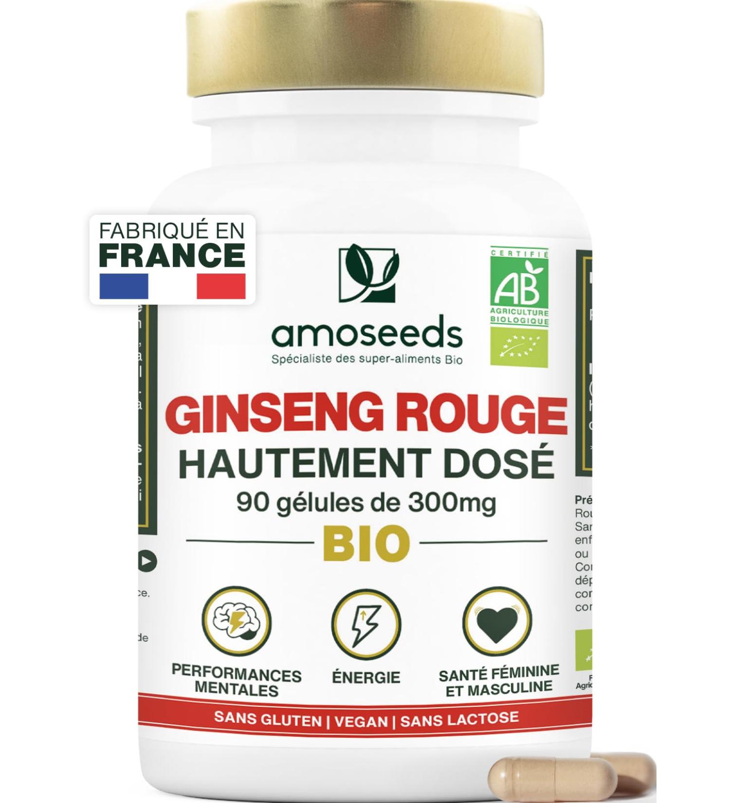 Panax Organic Red Ginseng from Korea | Extra Strong 900mg/day | Energy Strength Anti-Stress Concentration | 90 Capsules of 300mg | Top Quality - Buy Online on GoSupps.com