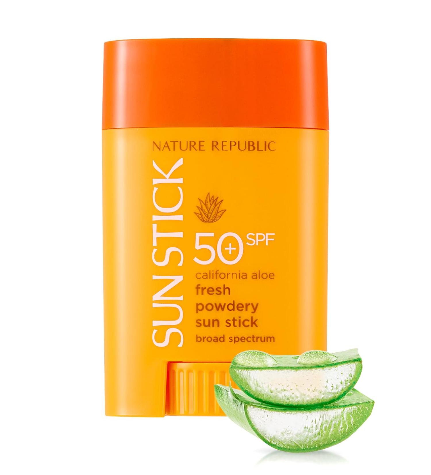 Nature Republic California Aloe Fresh Powdery Sun Stick SPF50+ | Broad Spectrum Sunscreen | Not Tested on Animals | Shop Internationally - Buy Online on GoSupps.com