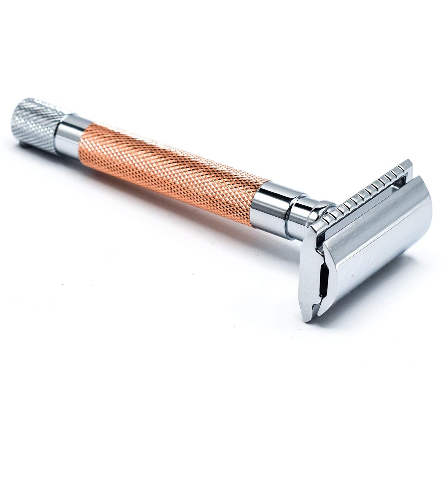 Parker 56R Heavyweight Rose Gold Safety Razor - Eco-Friendly Double Edge Razor with 5 Premium Platinum Blades - Buy Online on GoSupps.com