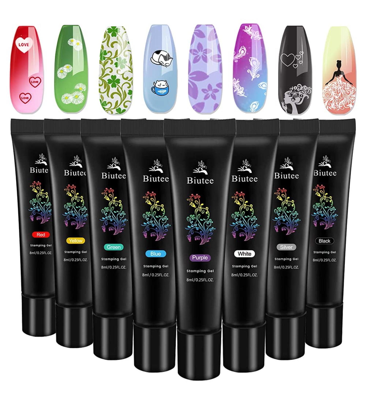 Biutee Nail Stamping Gel Polish Set - 8 Colors 8ML UV LED Gel for Stamping Plates - 0.25 Fl Oz (Pack of 8) - Buy Online on GoSupps.com