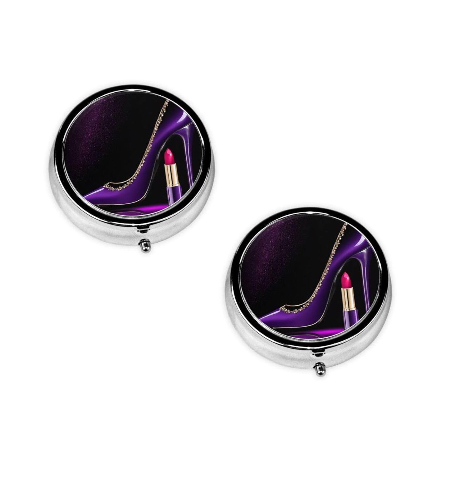 Elegant Purple High Heels Pill Box | 3 Compartment Mini Travel Organizer for Medicine & Vitamins - Buy Online on GoSupps.com
